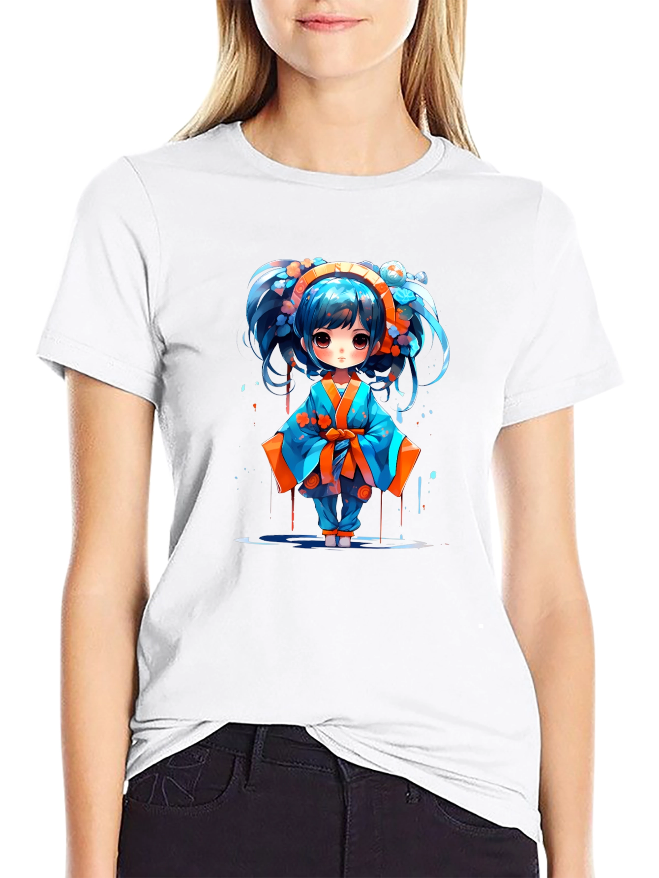 Anime Girl Graphic T-Shirt - Black Cotton Tee