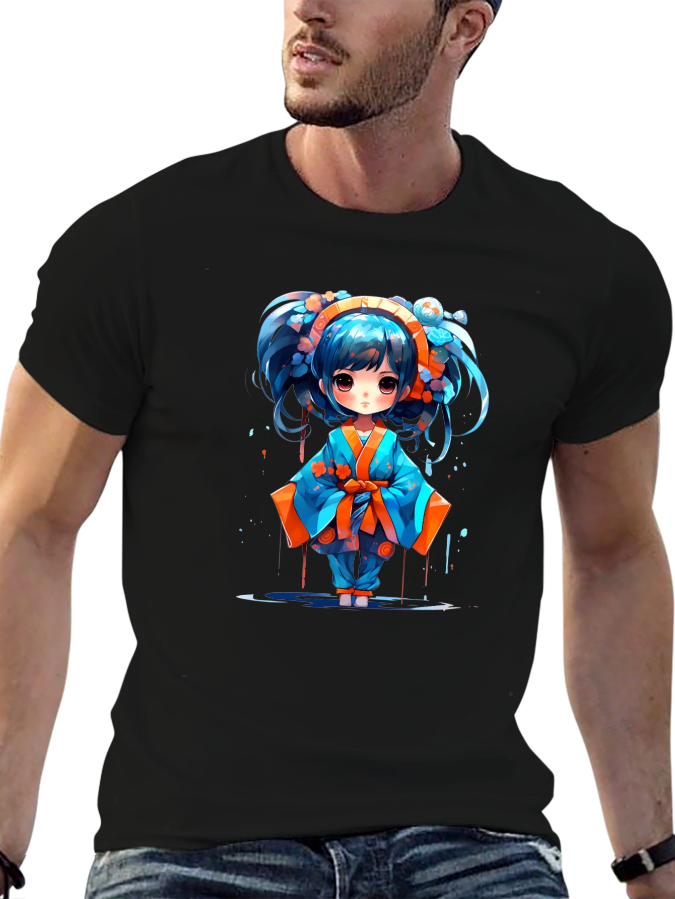 Anime Girl Graphic T-Shirt - Black Cotton Tee