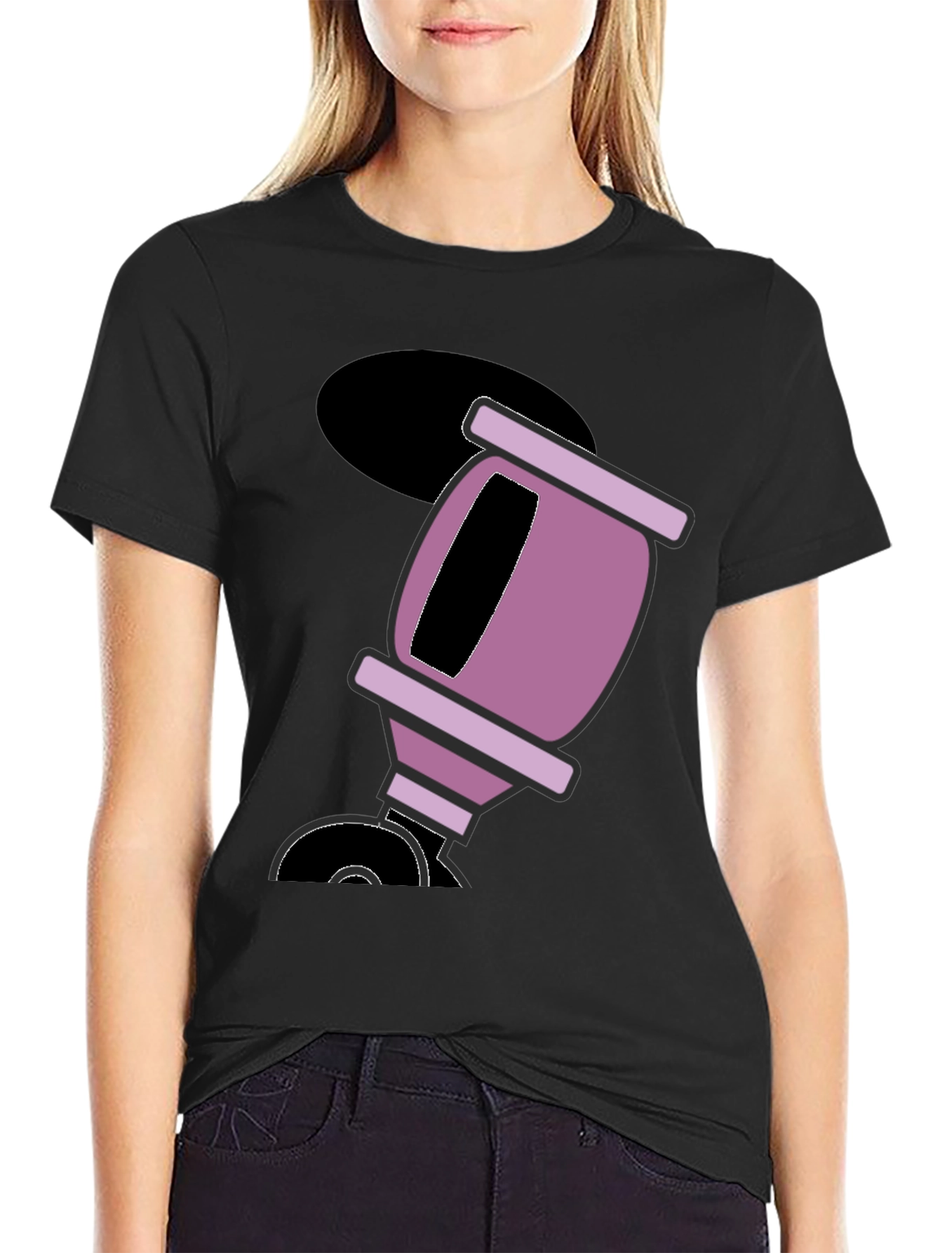 Black T-Shirt with Funny Cartoon Design