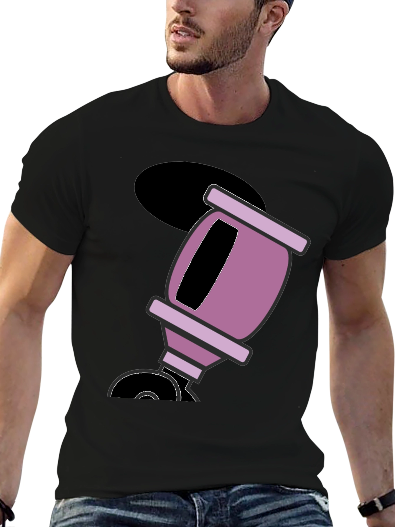Black T-Shirt with Funny Cartoon Design
