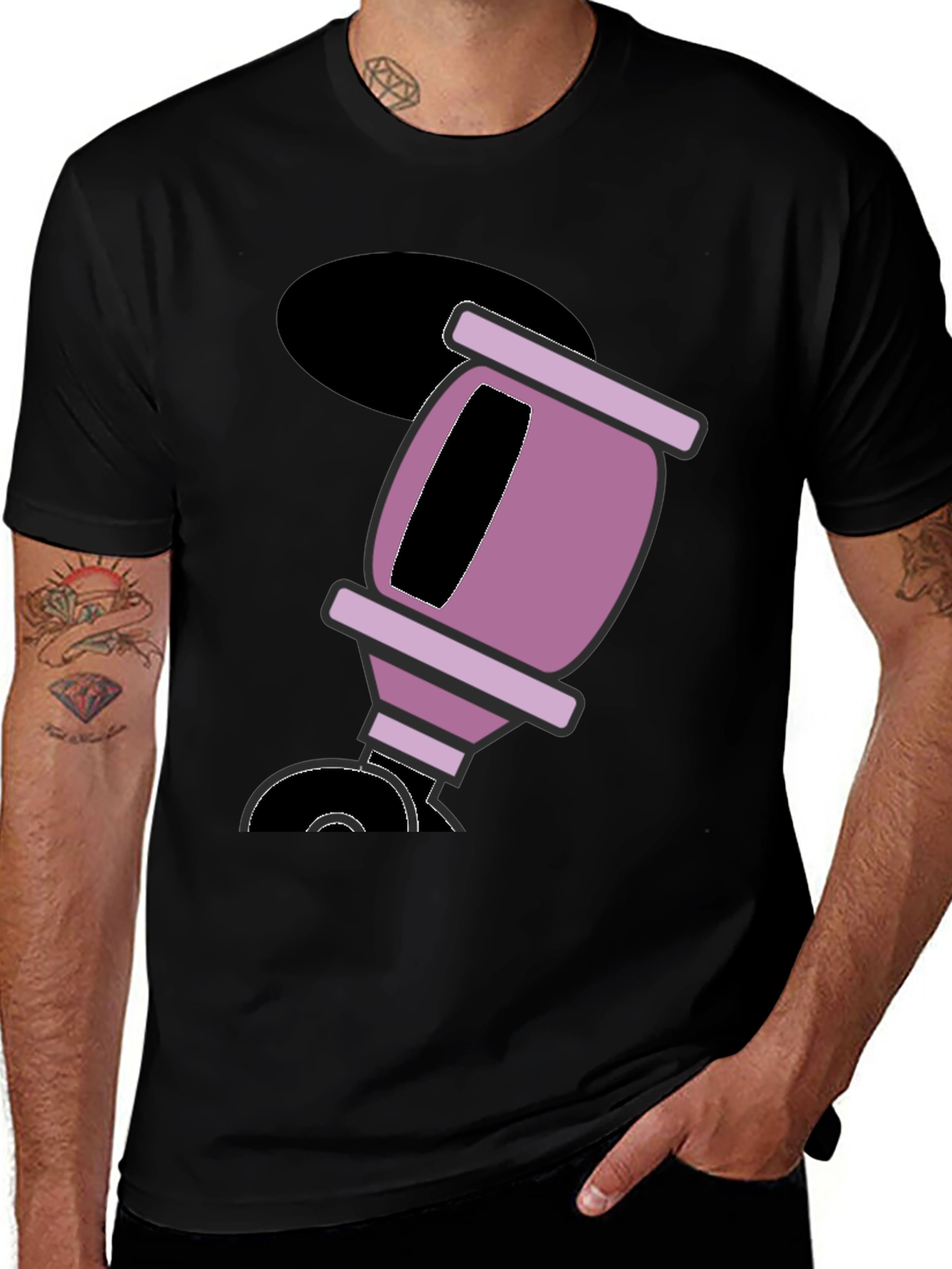 Black T-Shirt with Funny Cartoon Design
