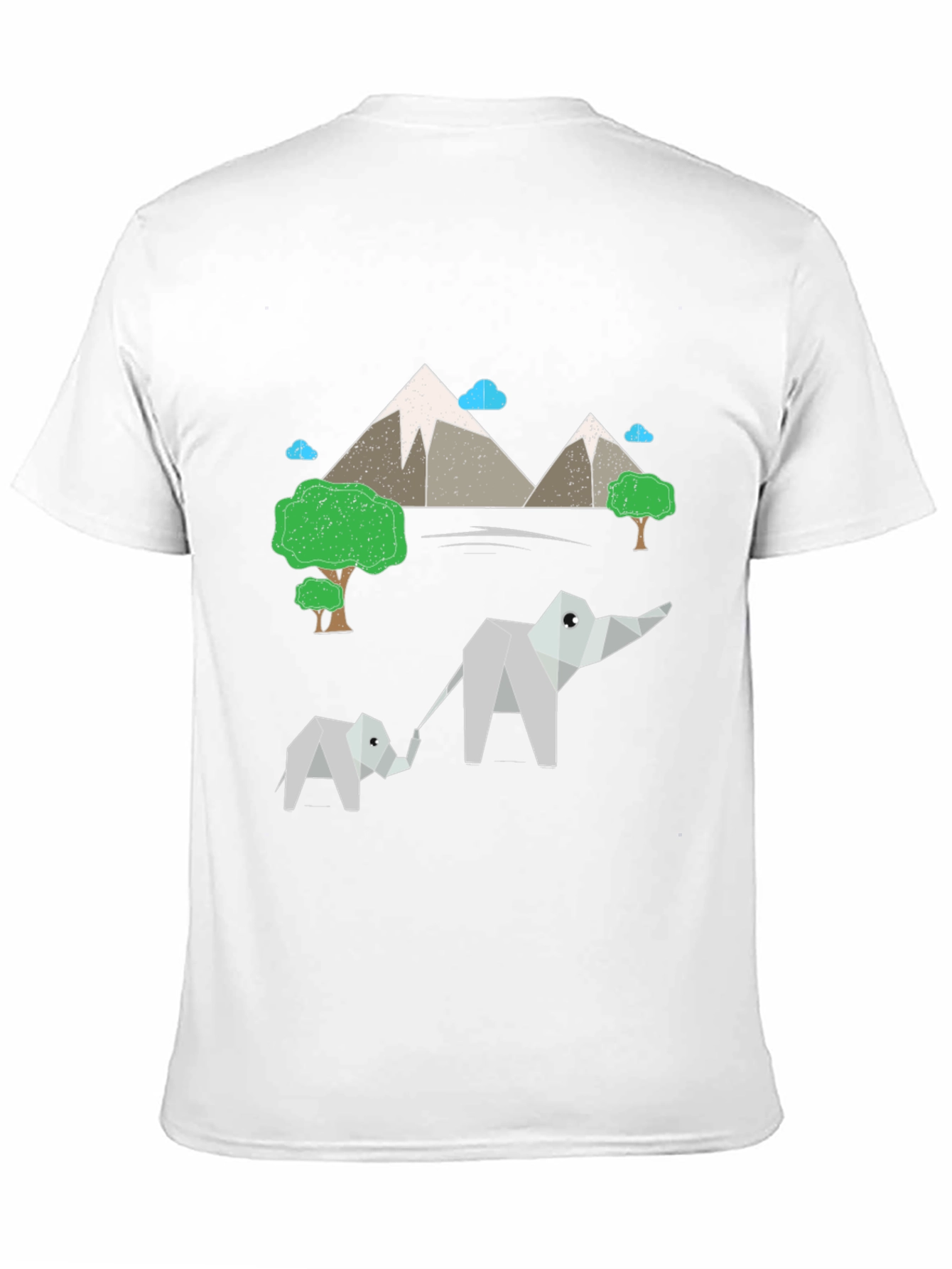 Origami Elephant & Mountain Black T-Shirt
