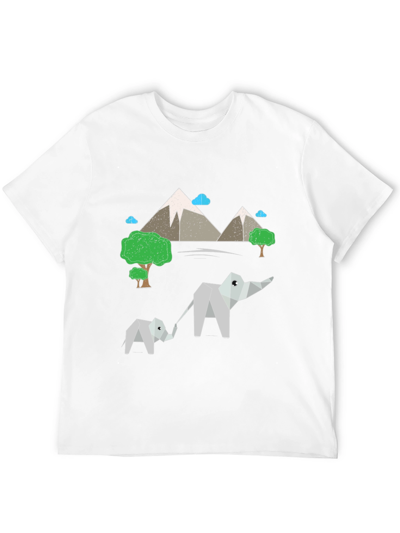 Origami Elephant & Mountain Black T-Shirt