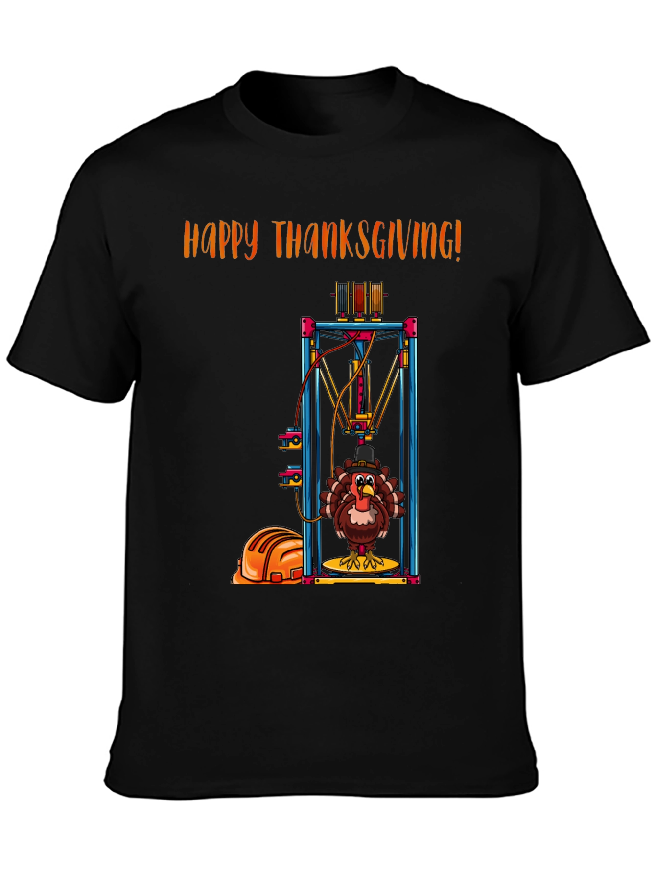 Happy Thanksgiving Turkey 3D Print Black T-Shirt