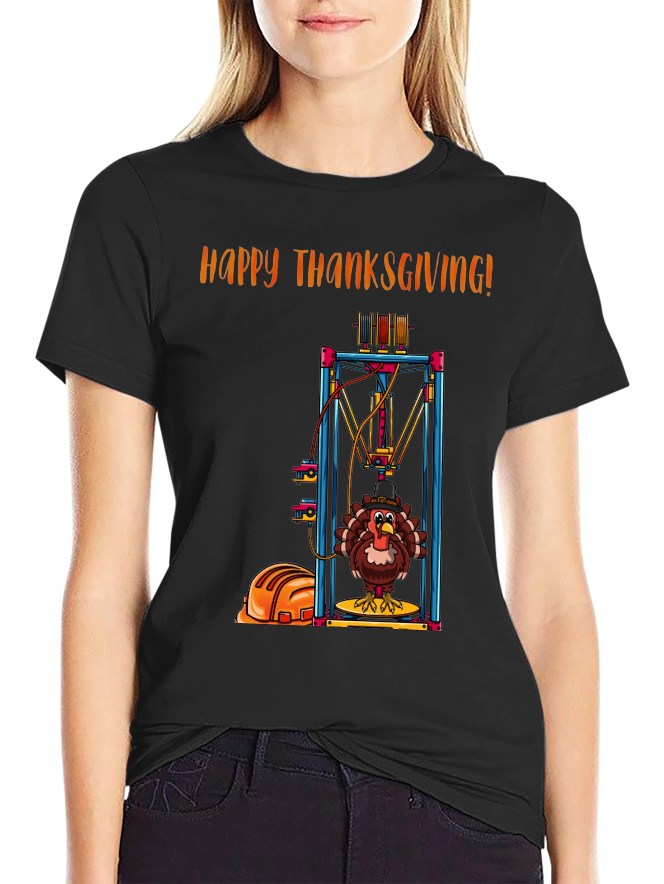 Happy Thanksgiving Turkey 3D Print Black T-Shirt
