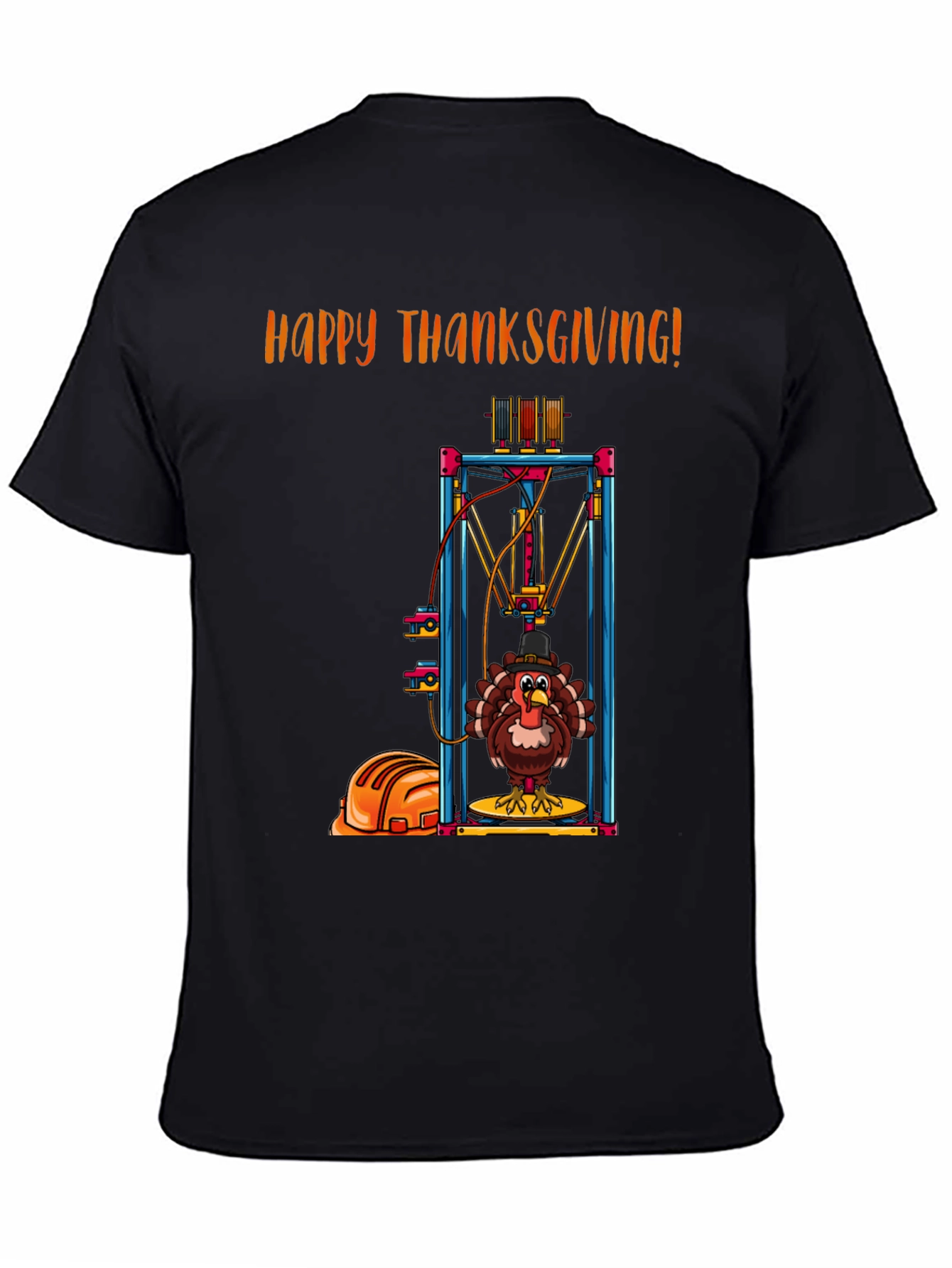Happy Thanksgiving Turkey 3D Print Black T-Shirt