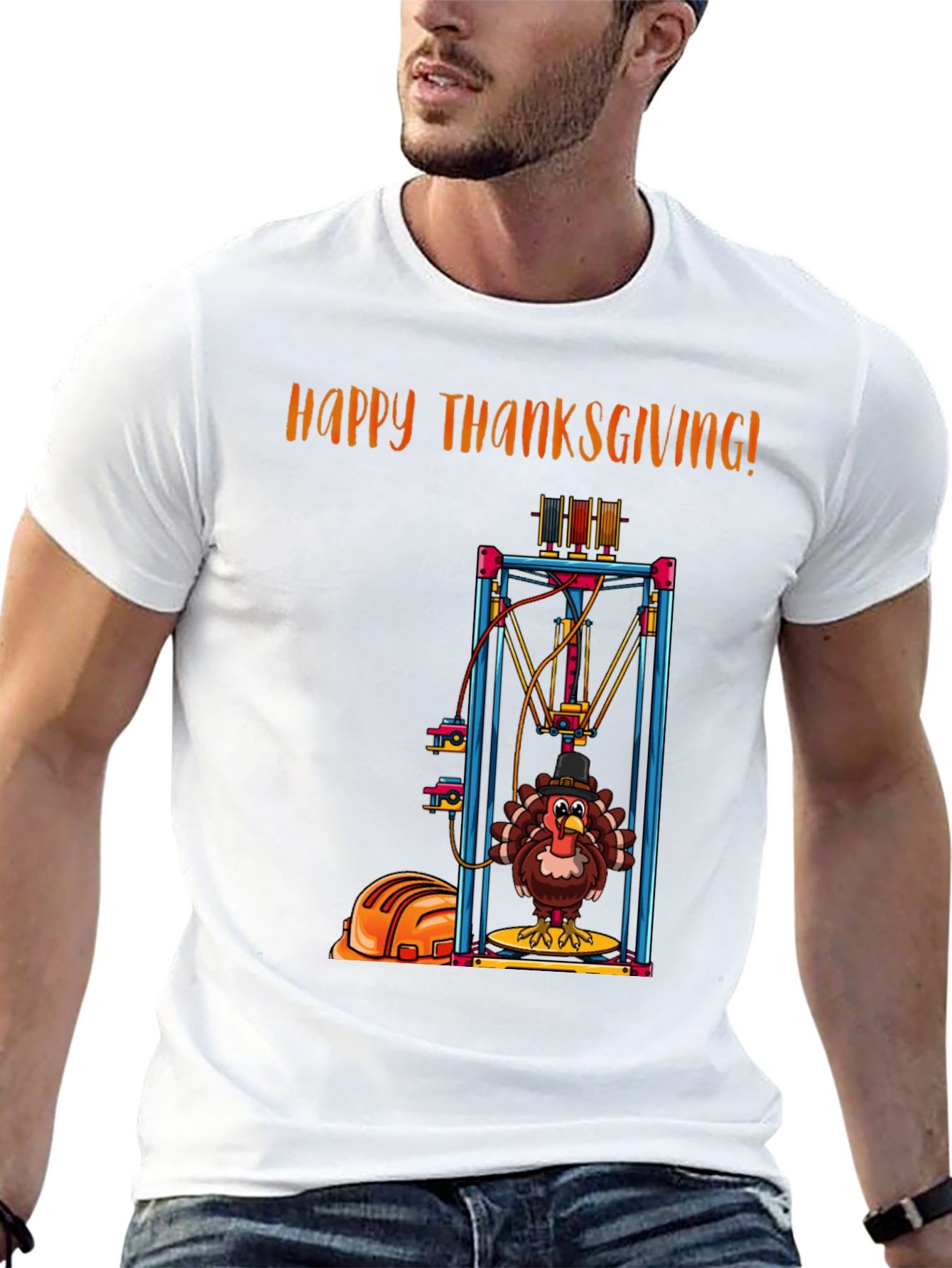Happy Thanksgiving Turkey 3D Print Black T-Shirt