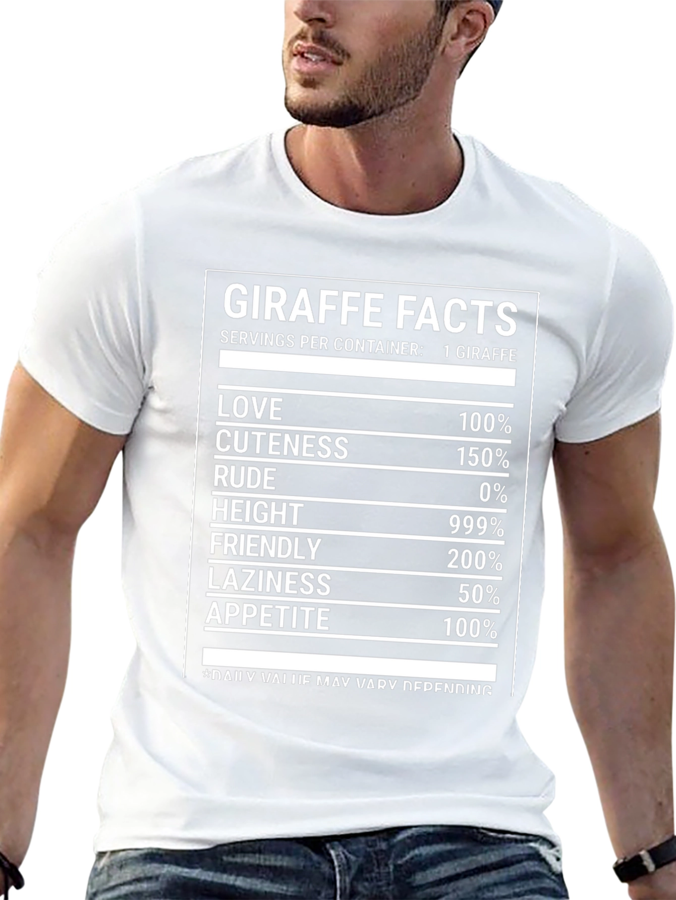 Giraffe Facts Funny T-Shirt Nutrition Label Humor Tee