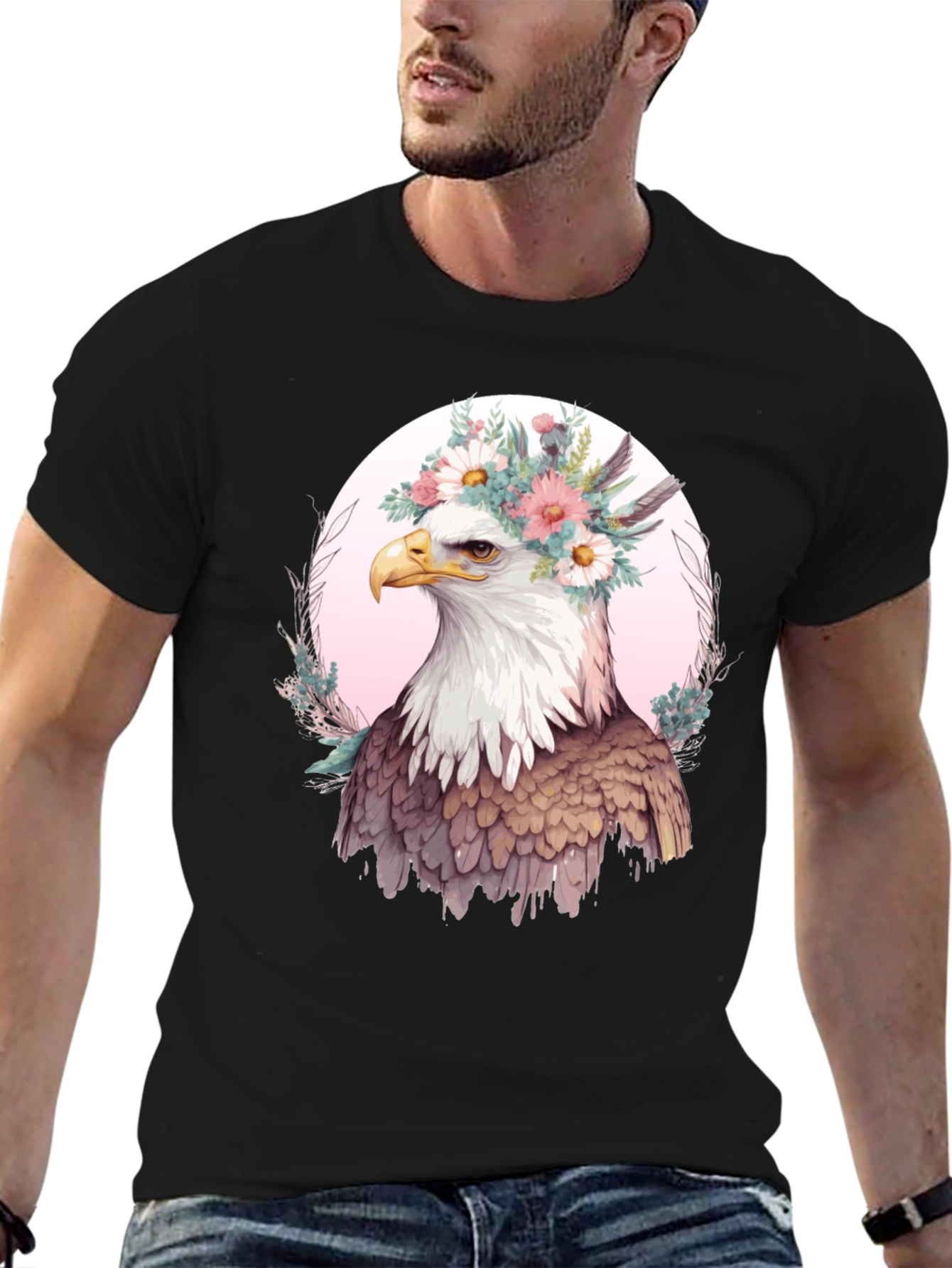 Eagle Flower Crown Graphic Tee - Unique Bird Design