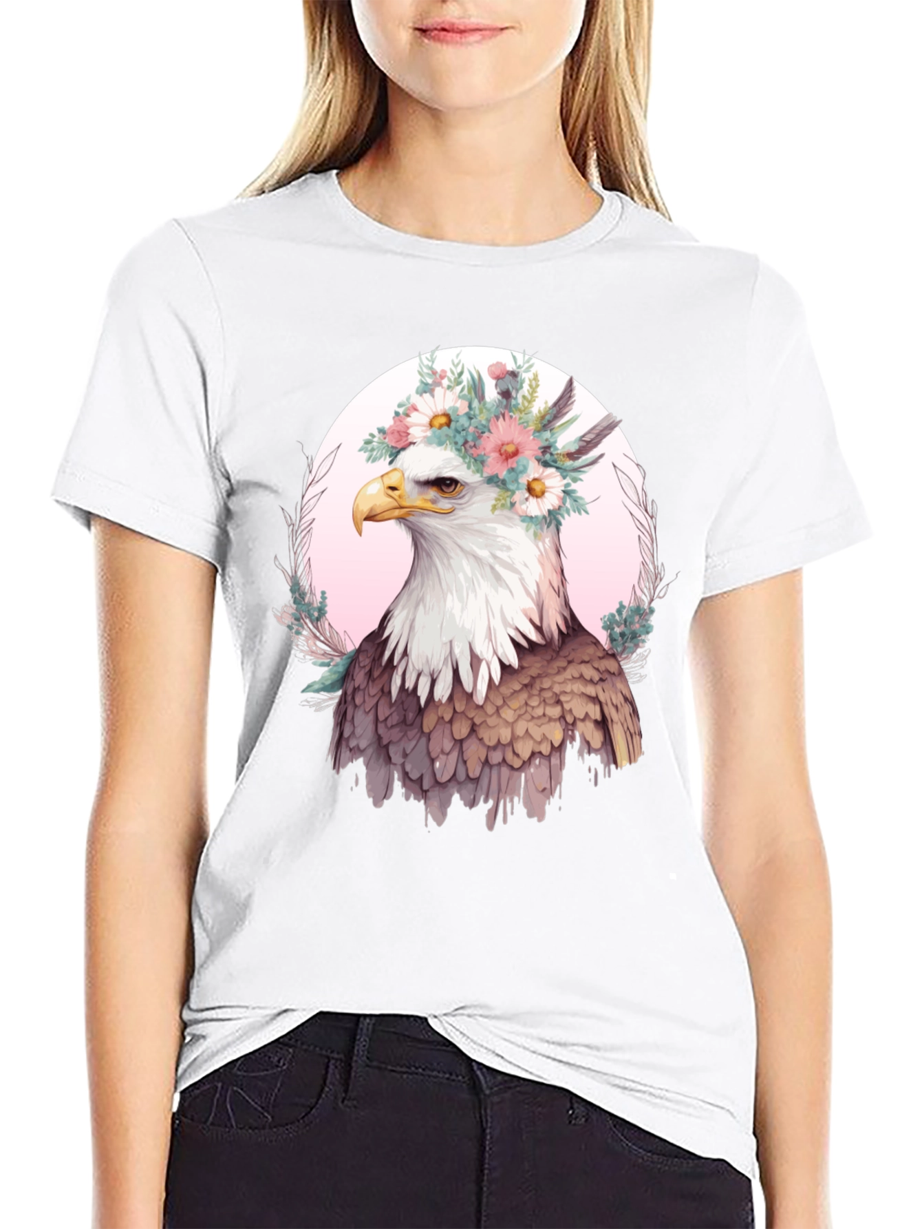 Eagle Flower Crown Graphic Tee - Unique Bird Design