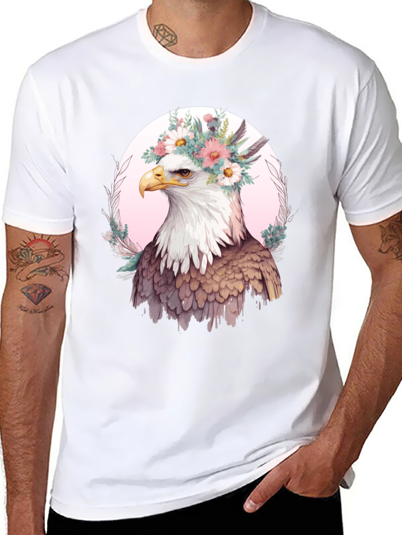 Eagle Flower Crown Graphic Tee - Unique Bird Design