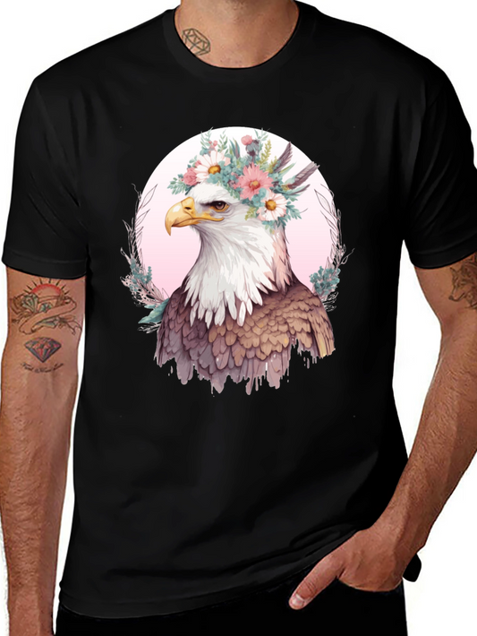 Eagle Flower Crown Graphic Tee - Unique Bird Design