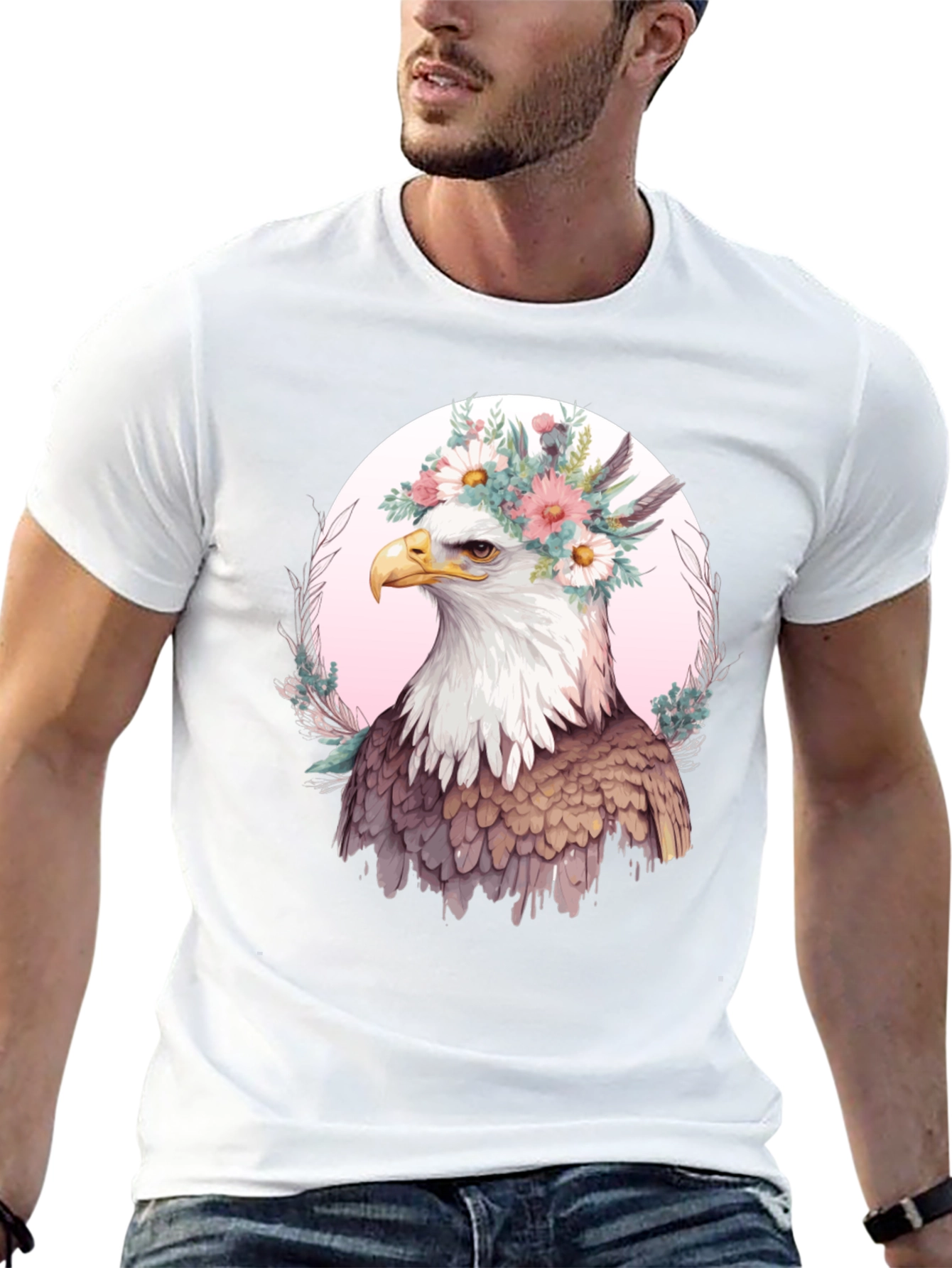 Eagle Flower Crown Graphic Tee - Unique Bird Design