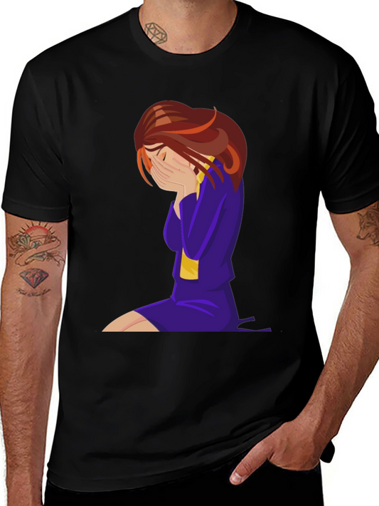 Emotional Cartoon Graphic Tee - Black