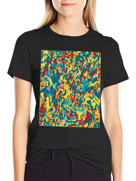 Abstract Art Tee - Colorful Graphic Print Black T-Shirt
