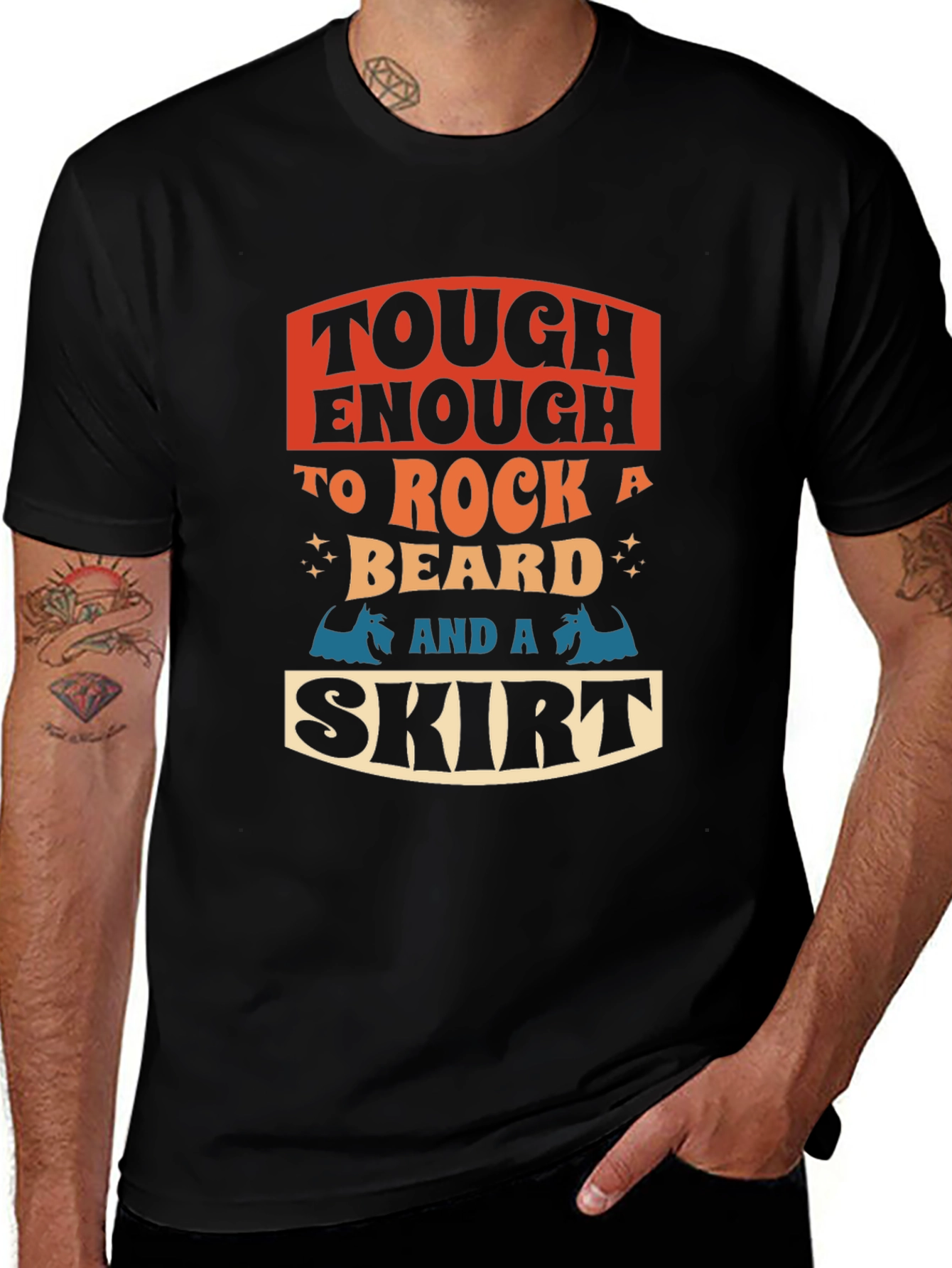 Tough Enough To Rock Beard and Skirt Black T-Shirt
