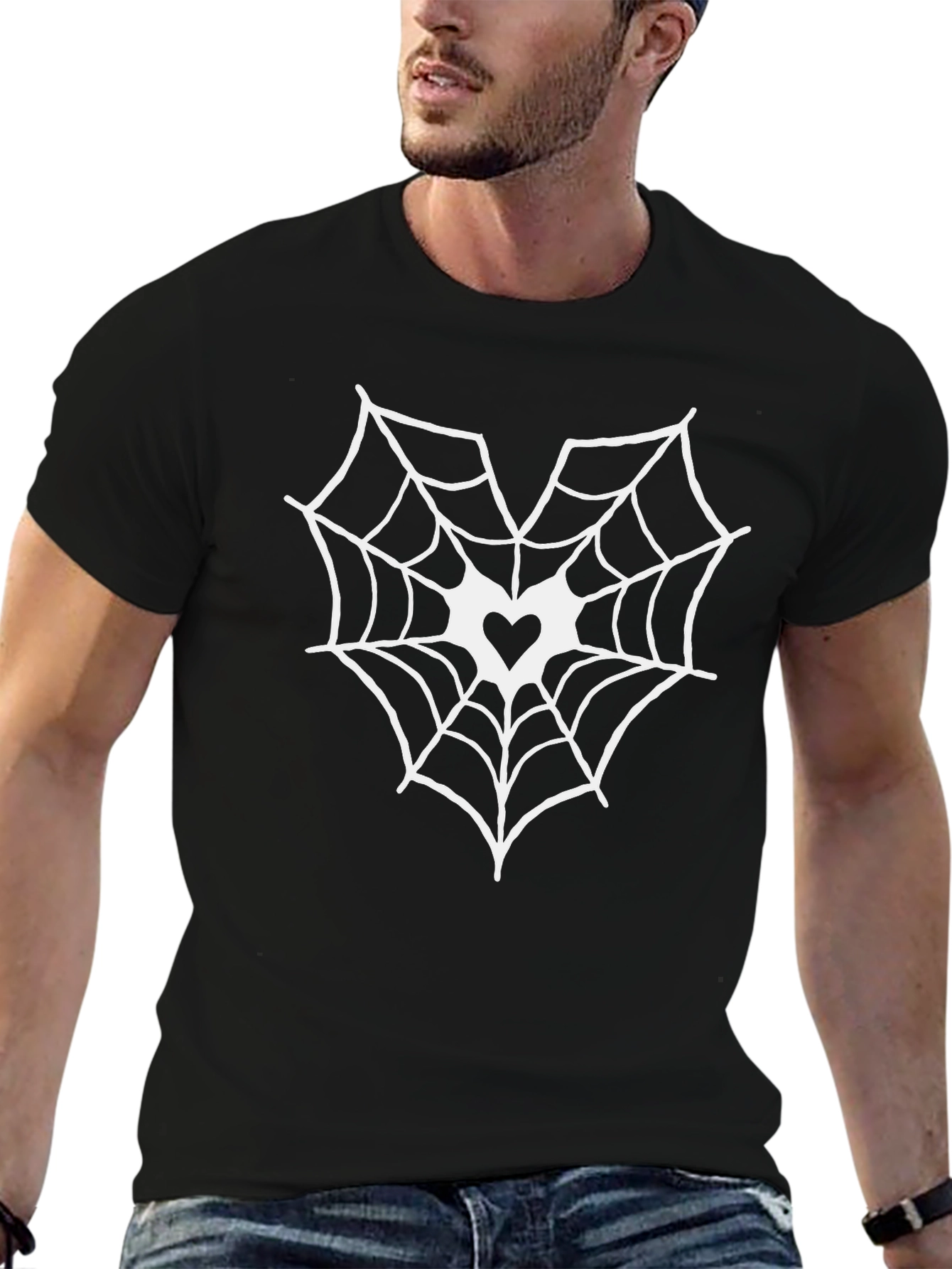 Heart Spiderweb Graphic Tee - Black Cotton Blend
