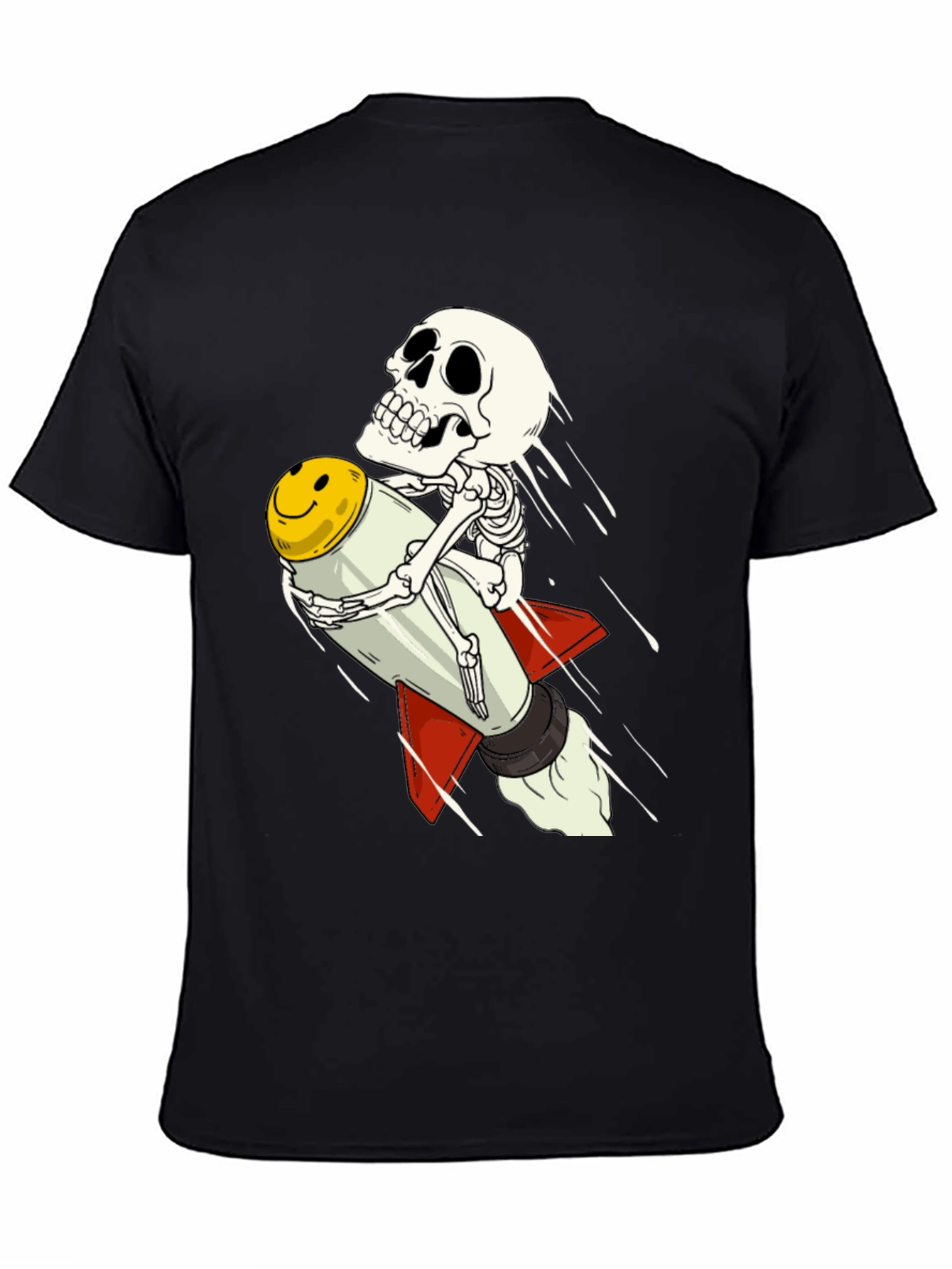Skeleton Riding Smiley Face Rocket T-Shirt