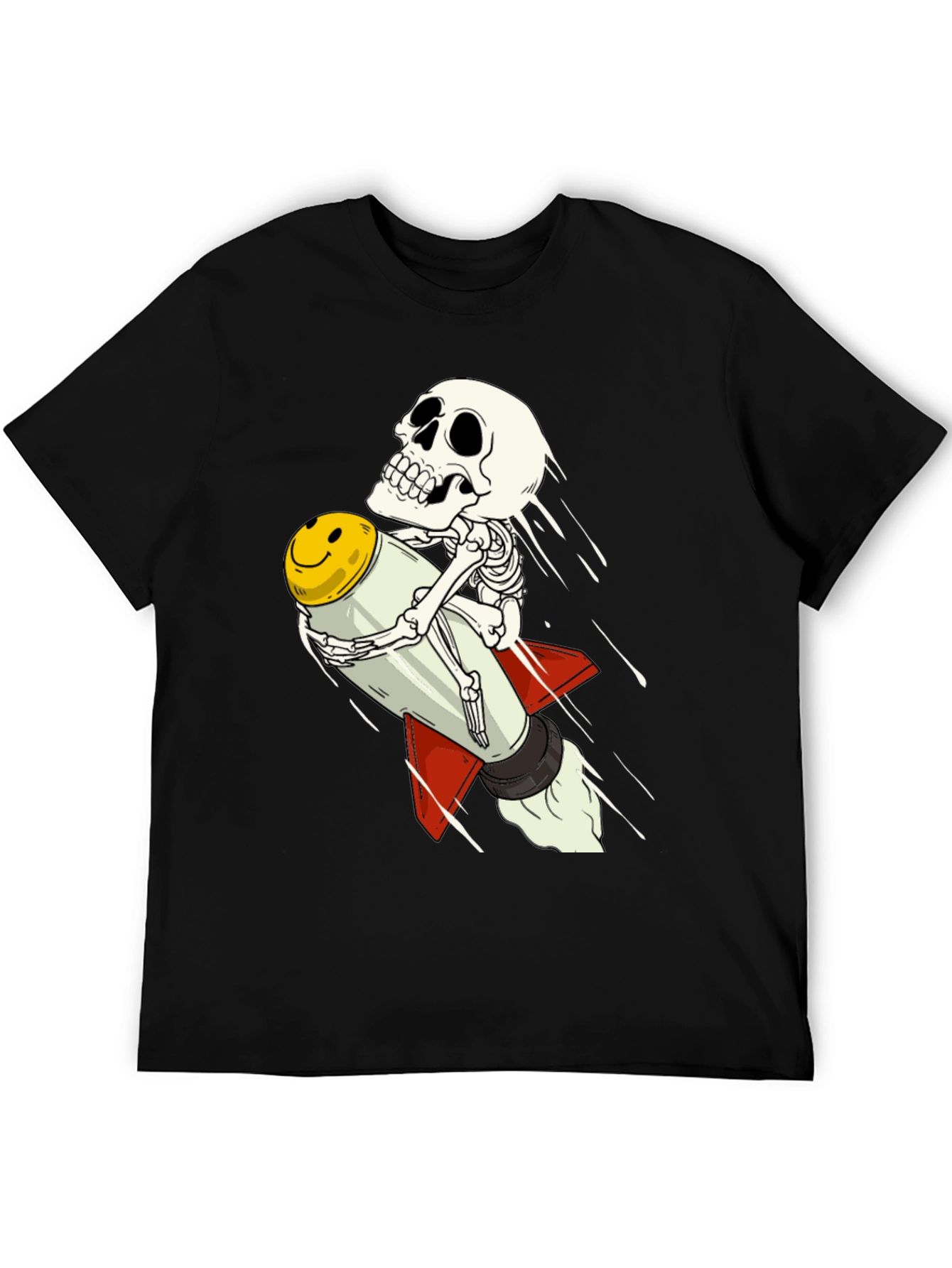 Skeleton Riding Smiley Face Rocket T-Shirt