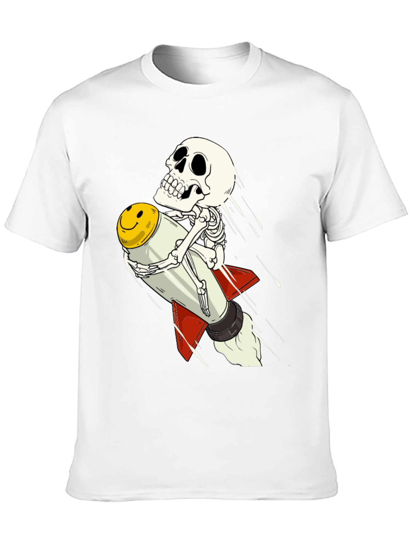 Skeleton Riding Smiley Face Rocket T-Shirt