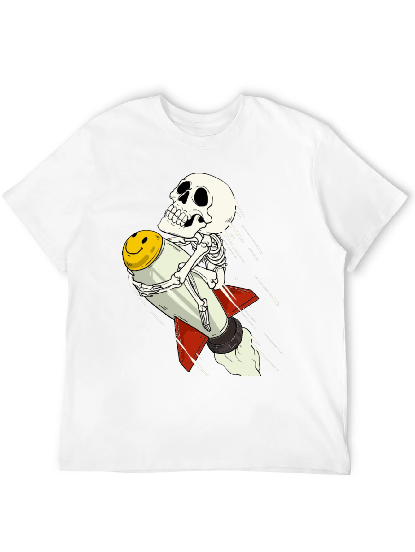 Skeleton Riding Smiley Face Rocket T-Shirt