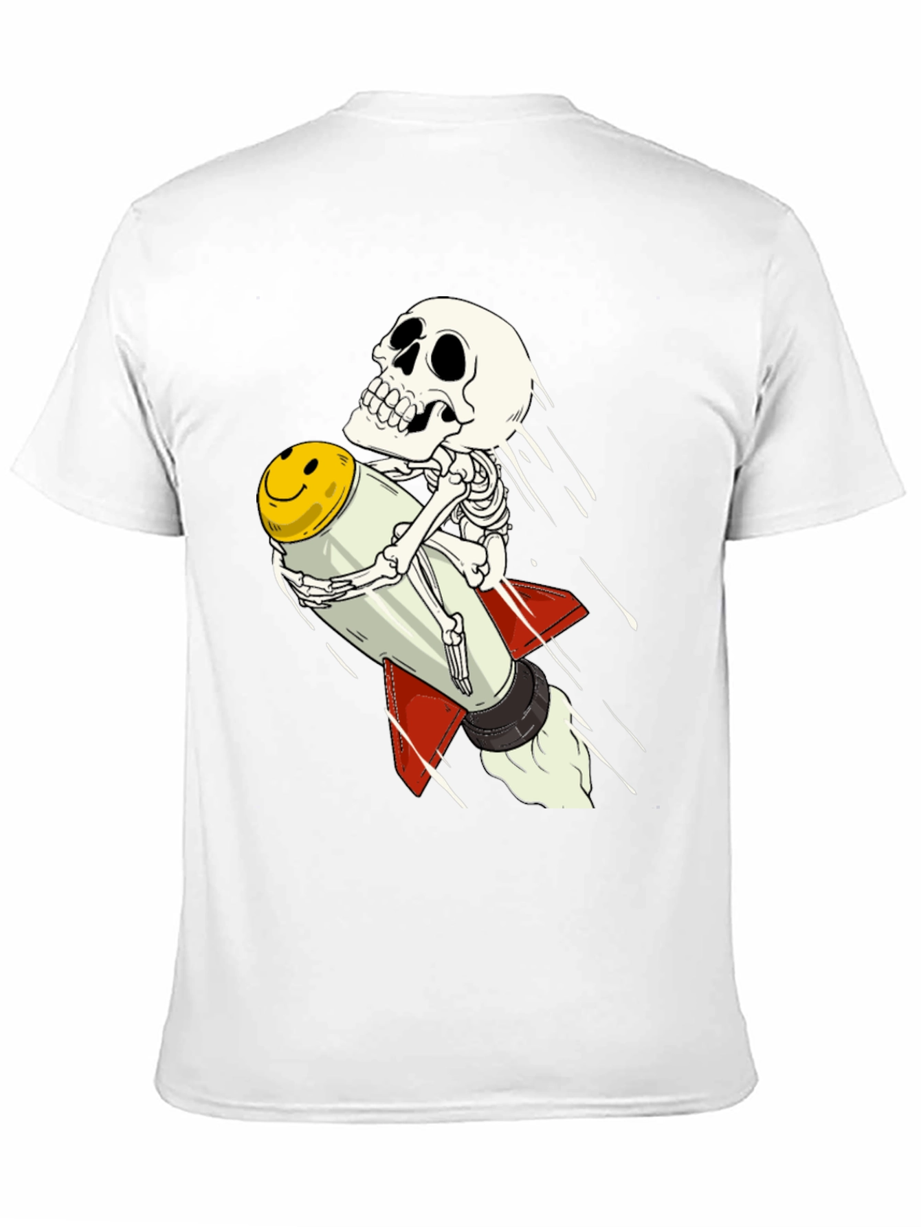 Skeleton Riding Smiley Face Rocket T-Shirt