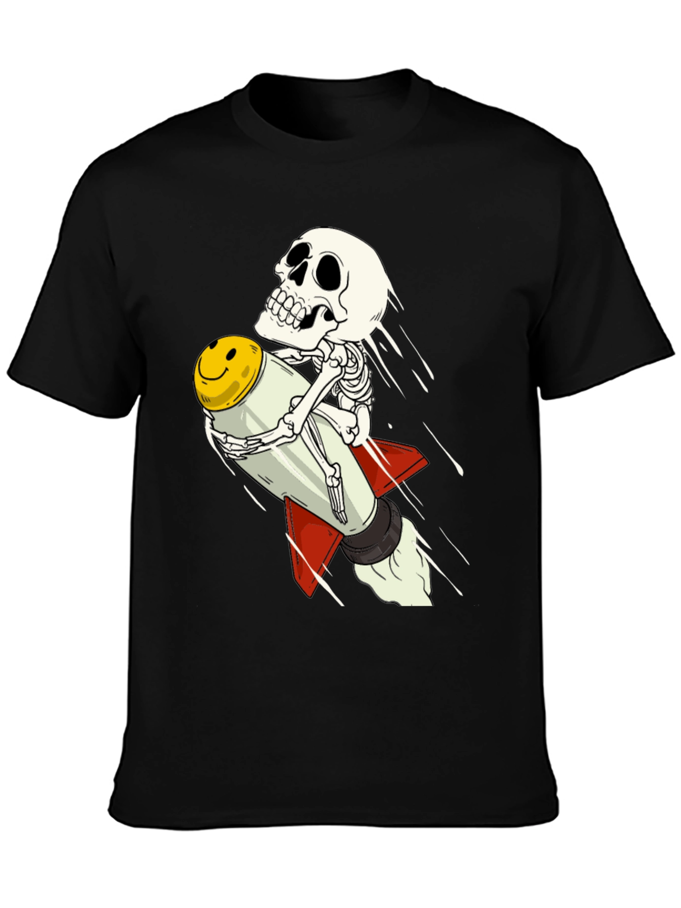 Skeleton Riding Smiley Face Rocket T-Shirt