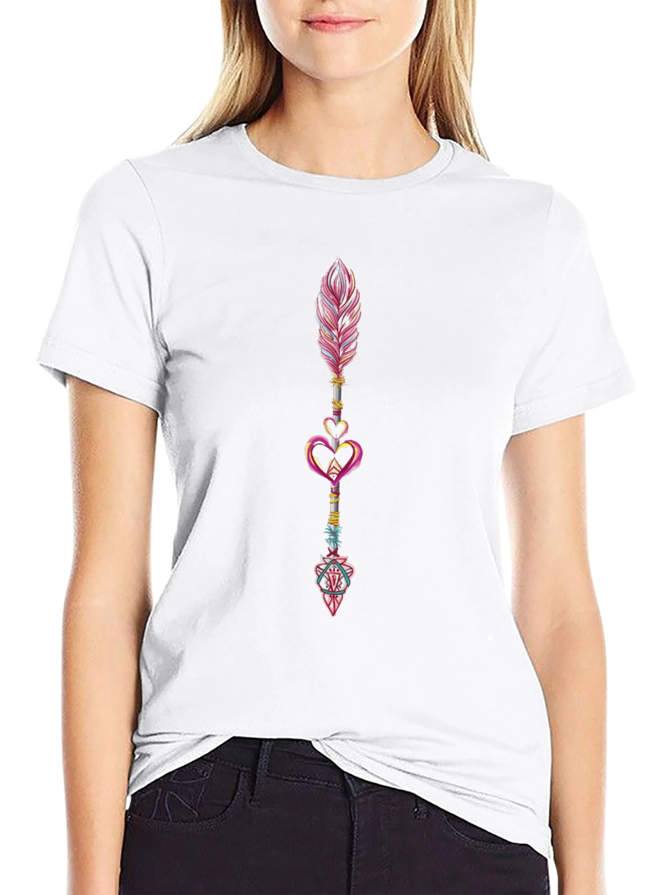 Feather & Heart Arrow Graphic Black Tee