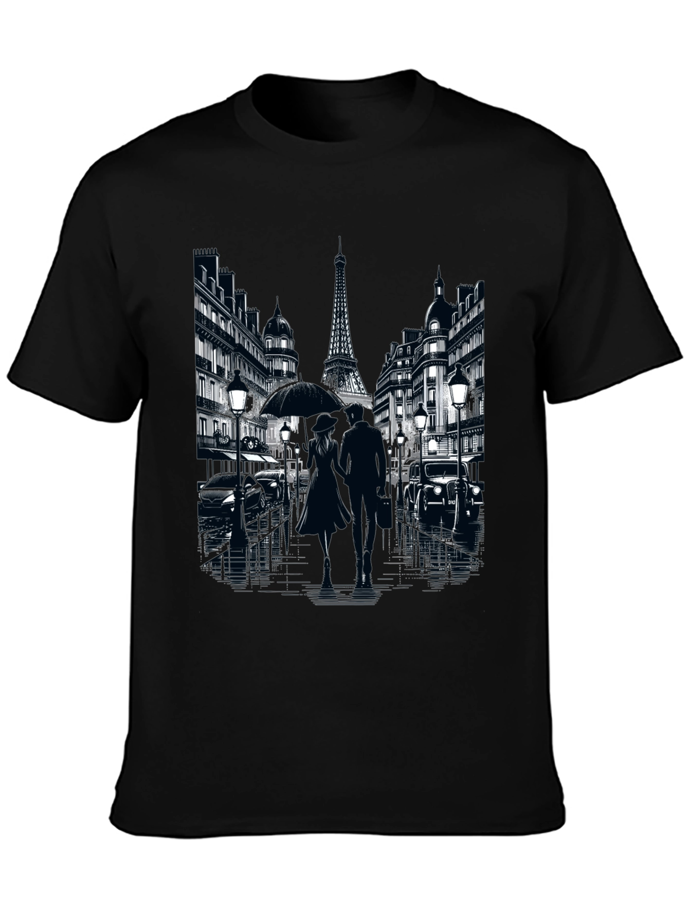 Paris Romance Graphic T-Shirt - Eiffel Tower Cityscape Tee