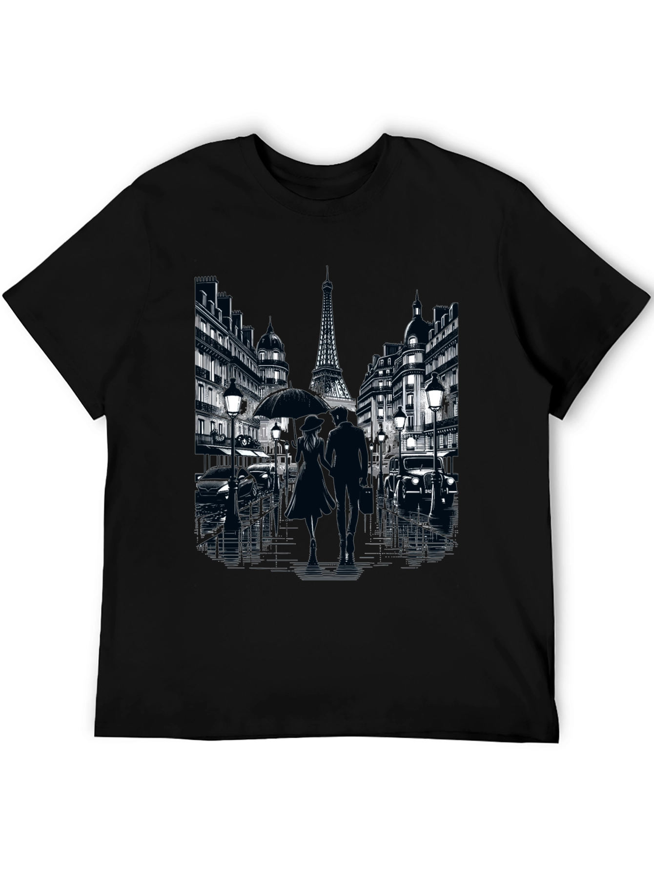 Paris Romance Graphic T-Shirt - Eiffel Tower Cityscape Tee