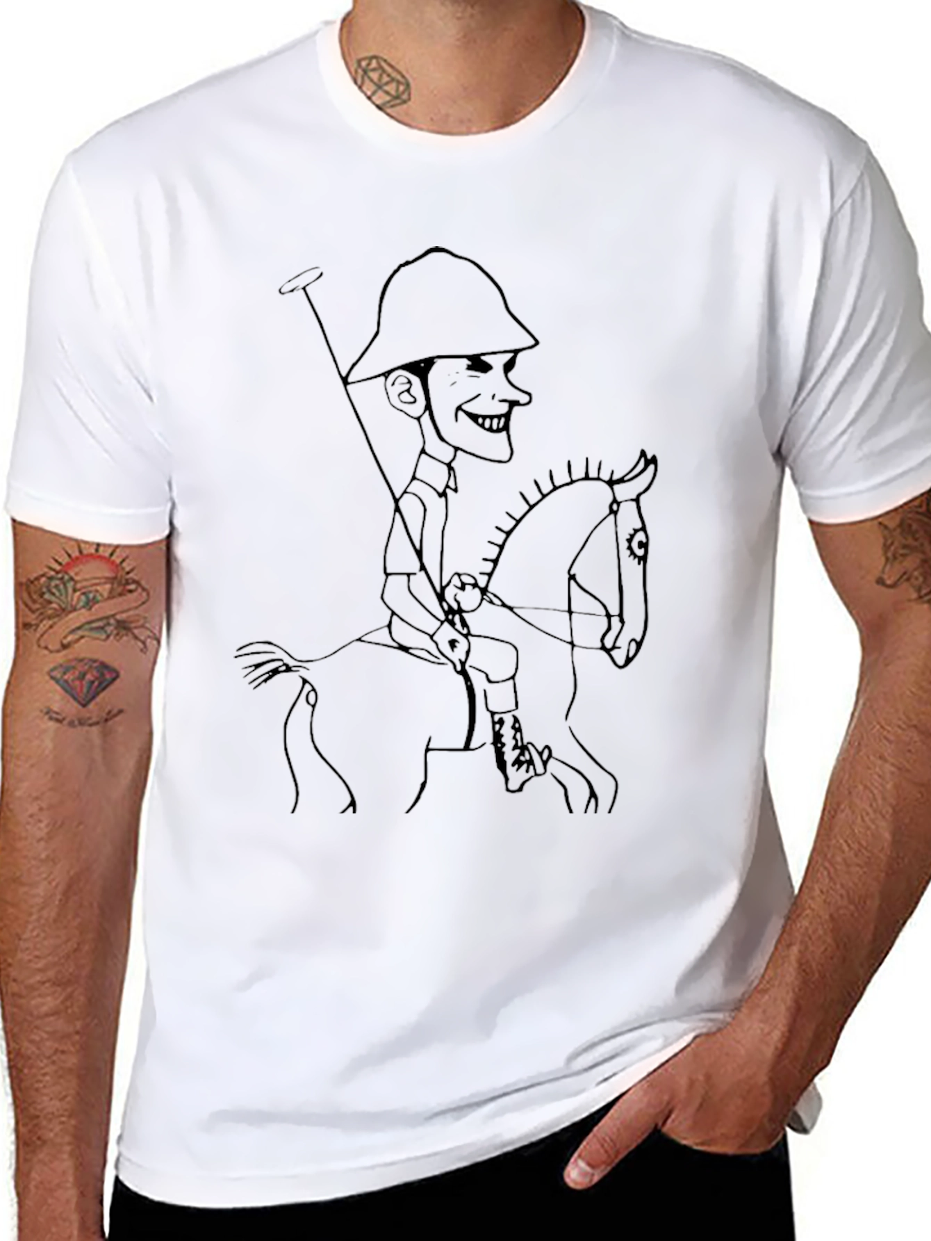 Polo Player Sketch Graphic T-Shirt - Black