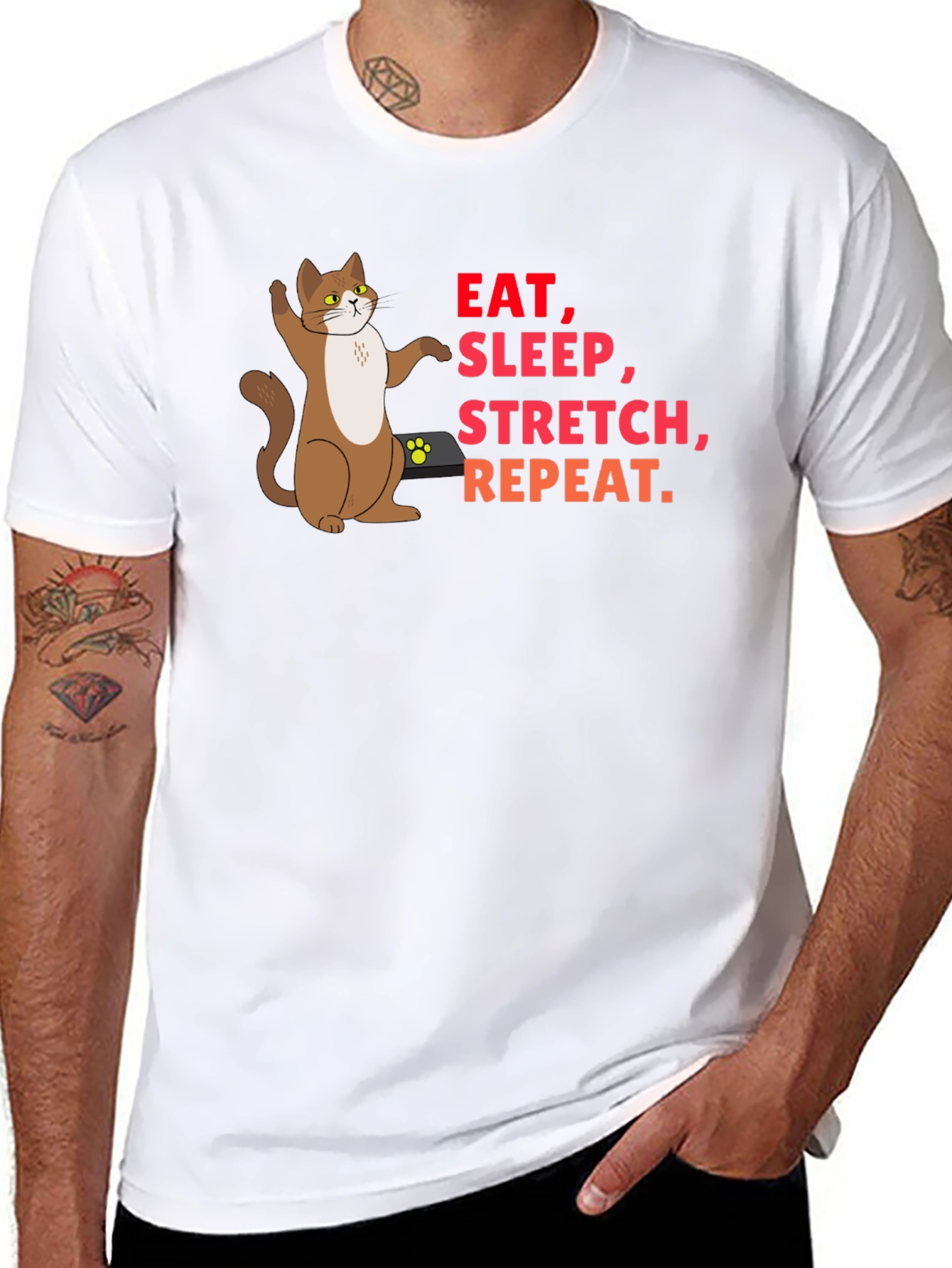 Eat Sleep Stretch Repeat Cat Graphic T-Shirt