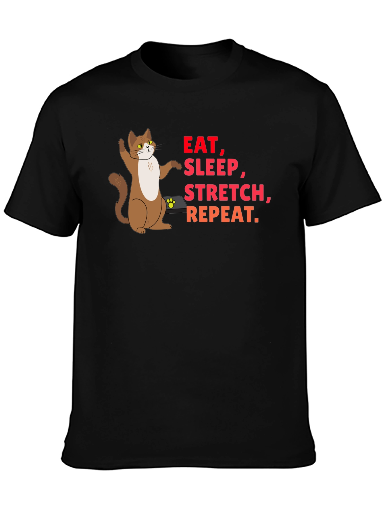 Eat Sleep Stretch Repeat Cat Graphic T-Shirt