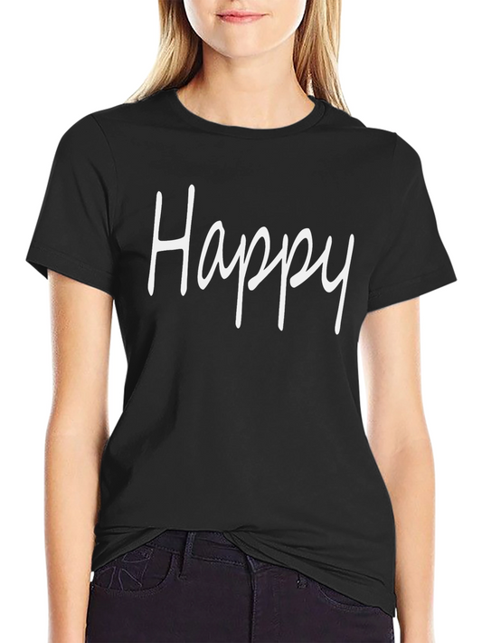 Happy Graphic Tee - Black Cotton T-Shirt