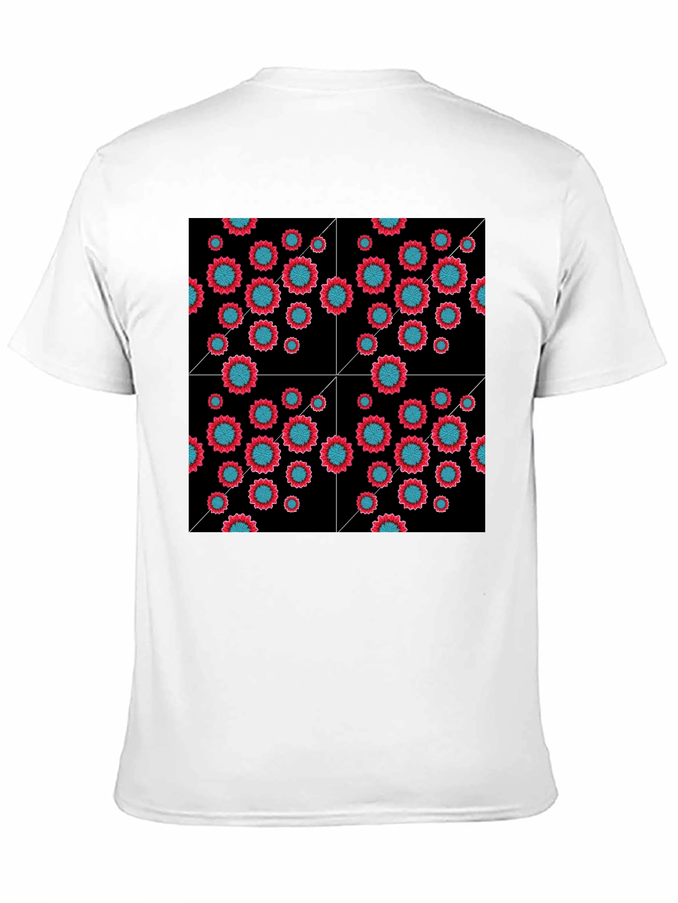 Floral Grid Black T-Shirt - Modern Geometric Style