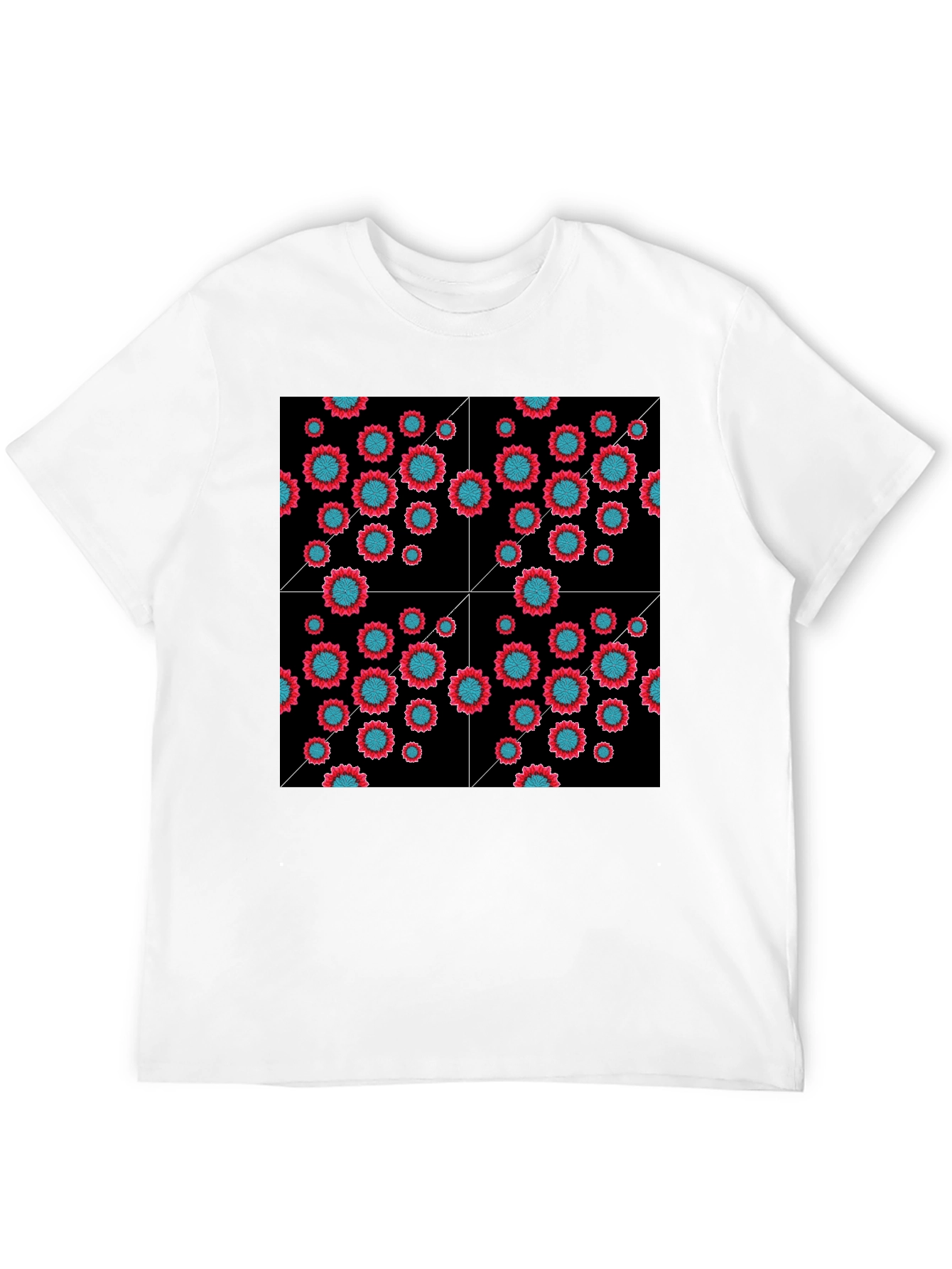 Floral Grid Black T-Shirt - Modern Geometric Style