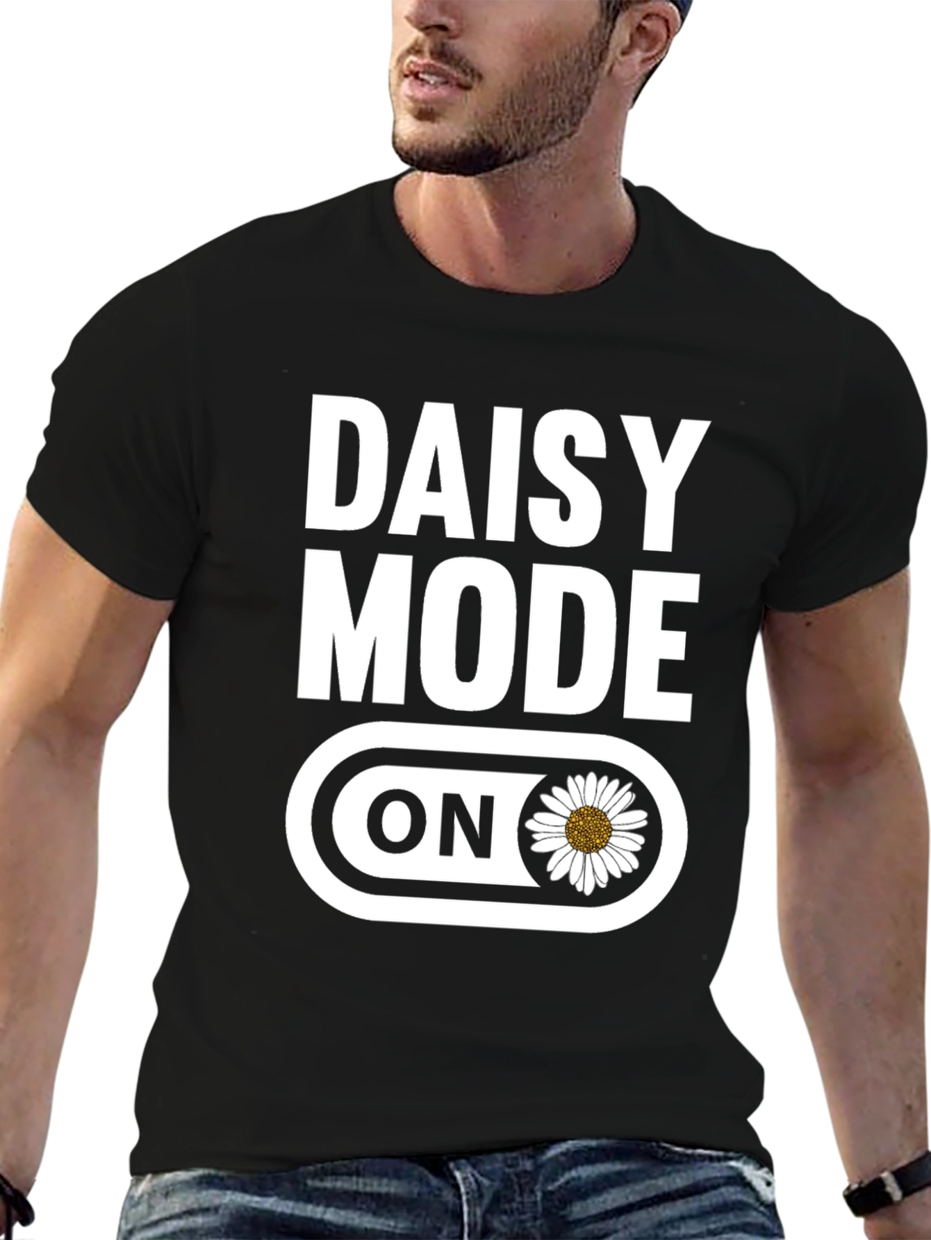 Daisy Mode On Graphic T-Shirt - Black Cotton Blend