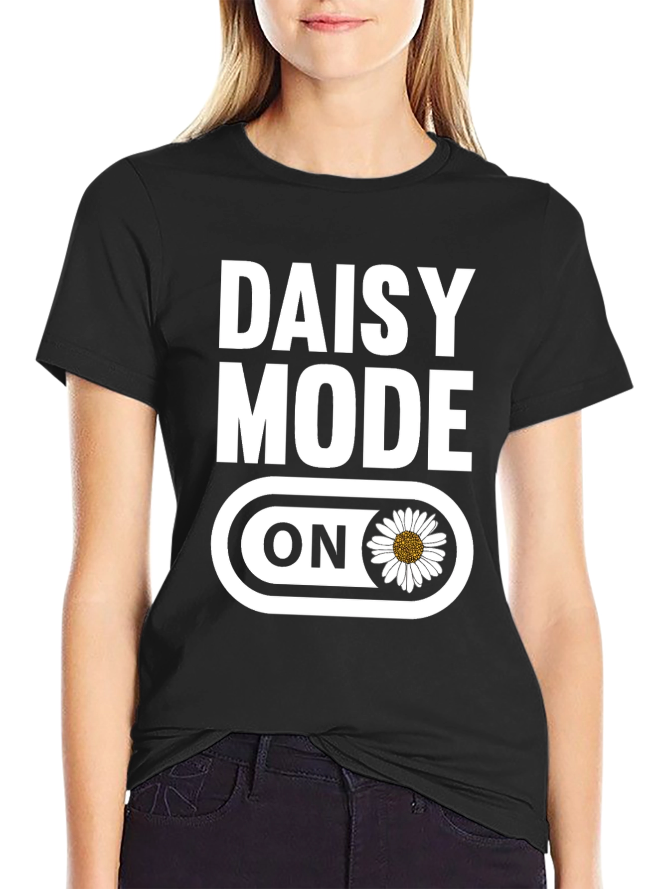 Daisy Mode On Graphic T-Shirt - Black Cotton Blend