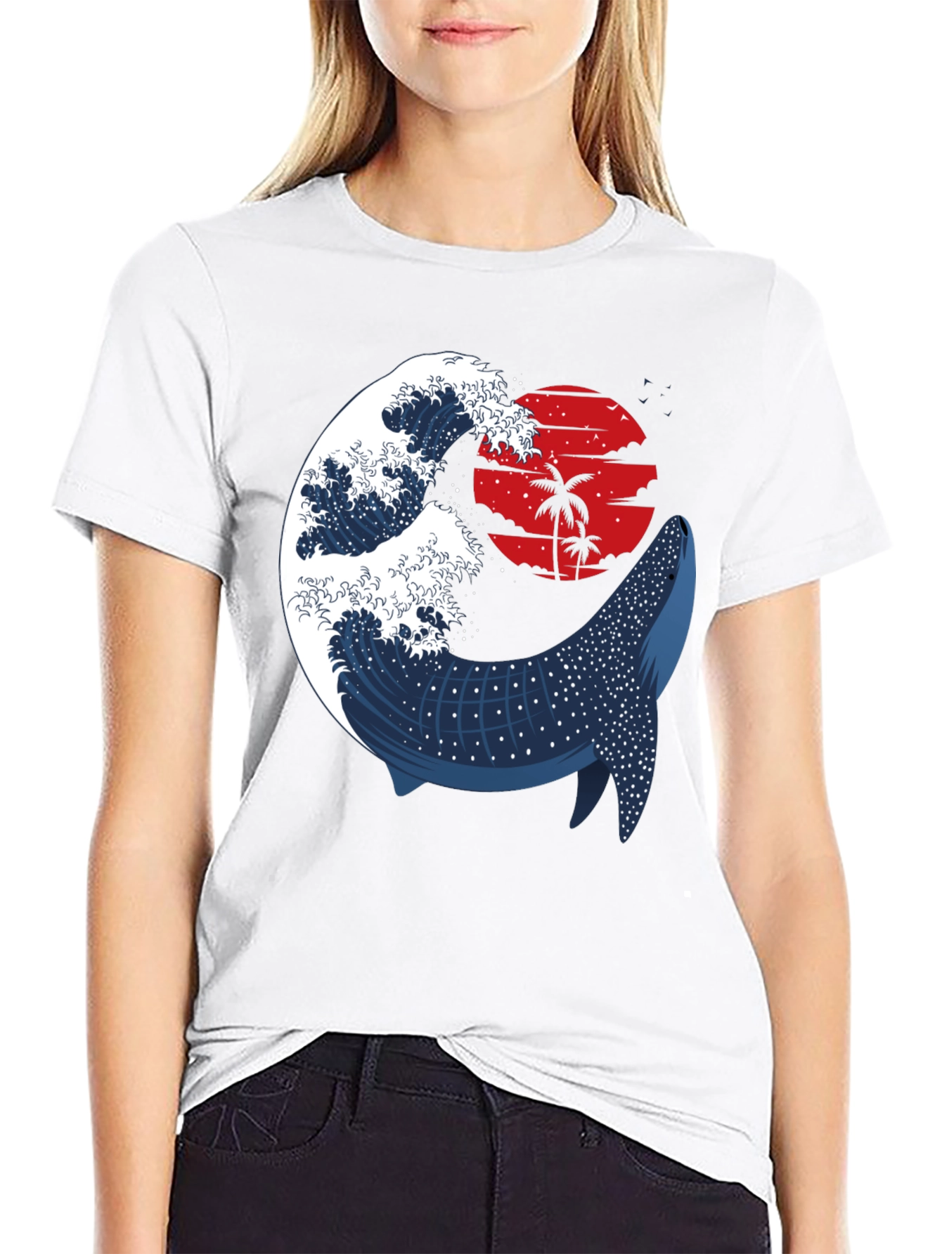 Whale Shark & Wave Graphic Tee - Ocean Sunset