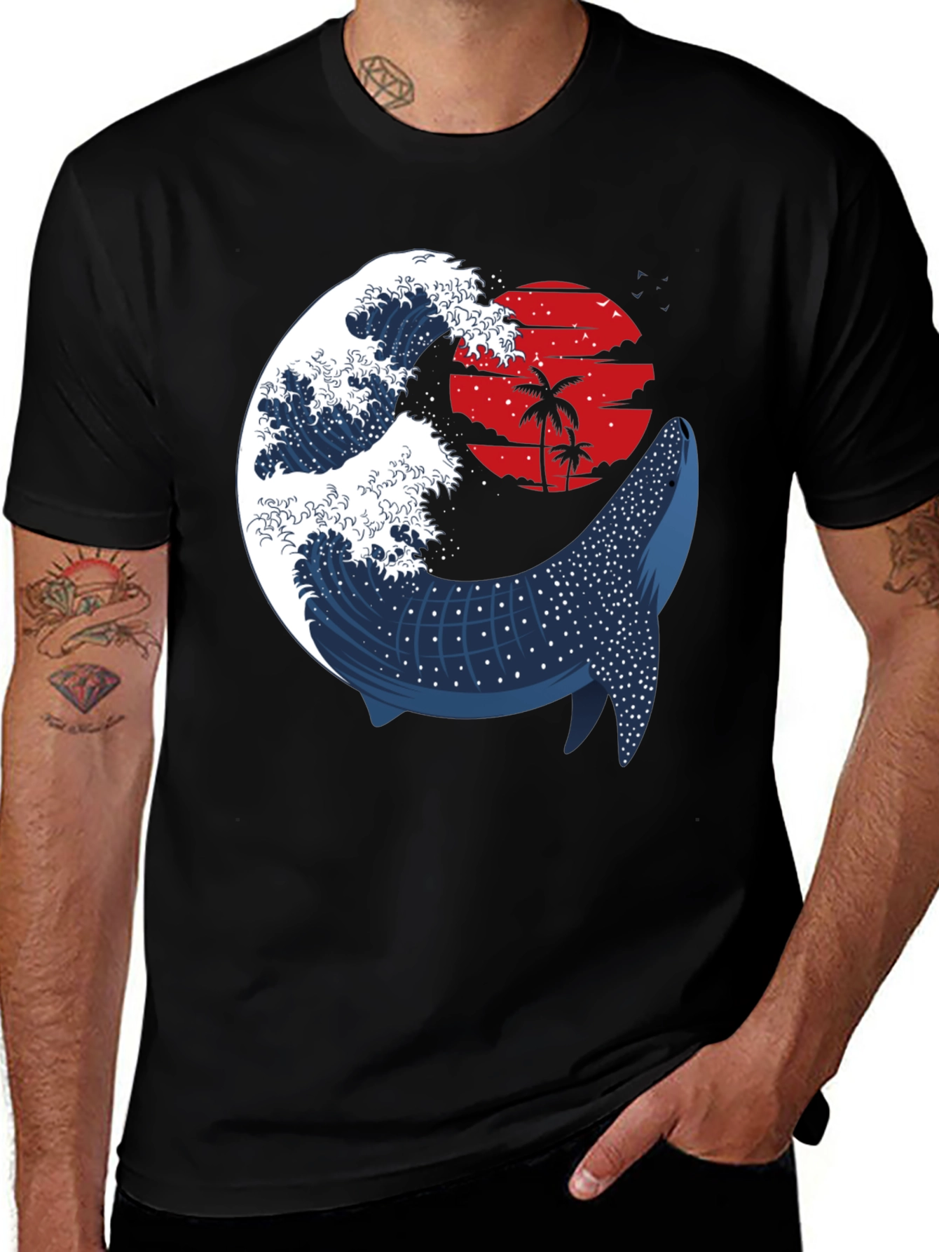 Whale Shark & Wave Graphic Tee - Ocean Sunset
