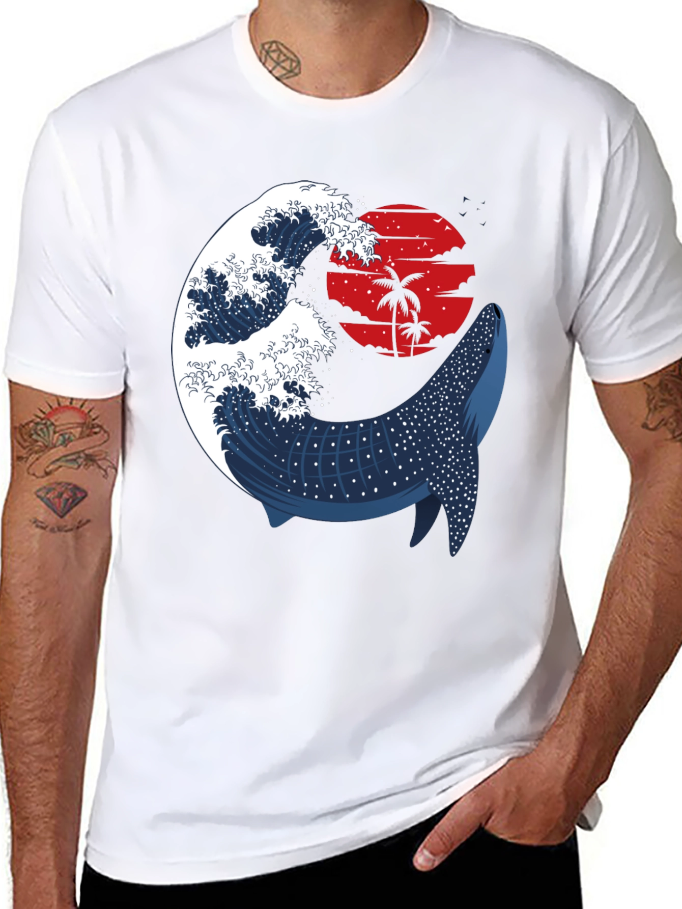 Whale Shark & Wave Graphic Tee - Ocean Sunset