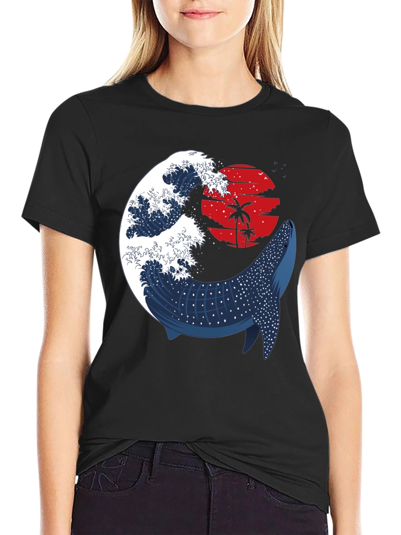 Whale Shark & Wave Graphic Tee - Ocean Sunset