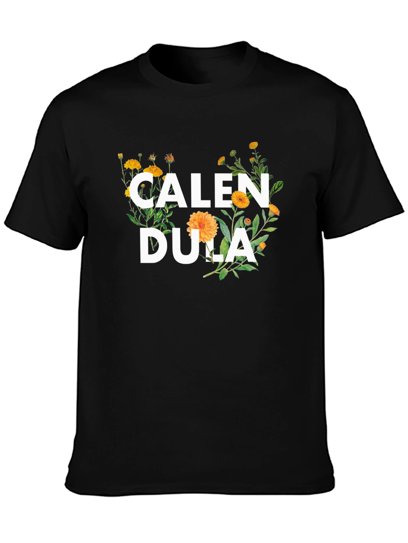 Calendula Floral Graphic Black T-Shirt
