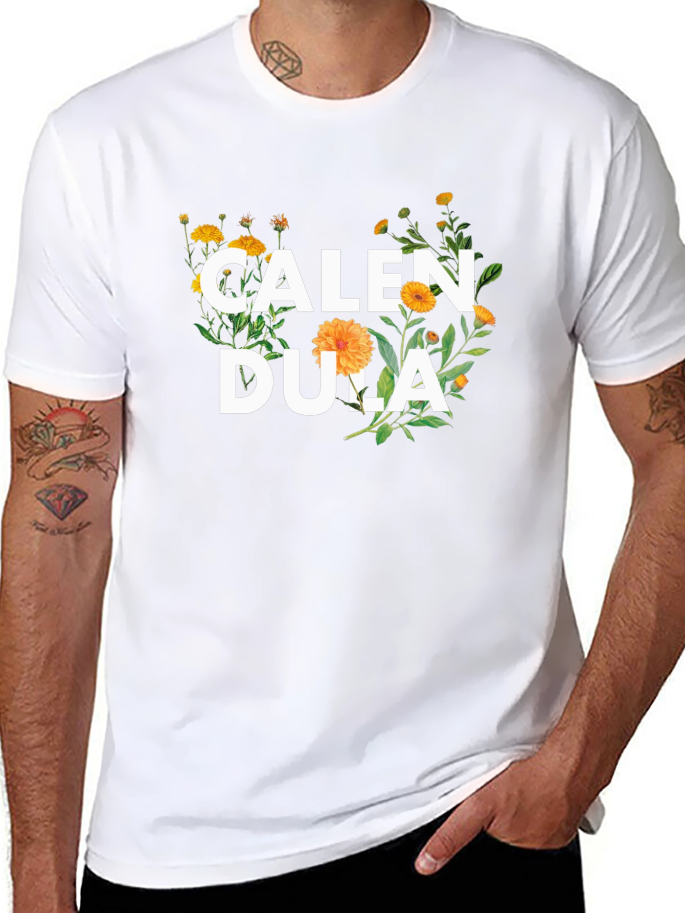 Calendula Floral Graphic Black T-Shirt