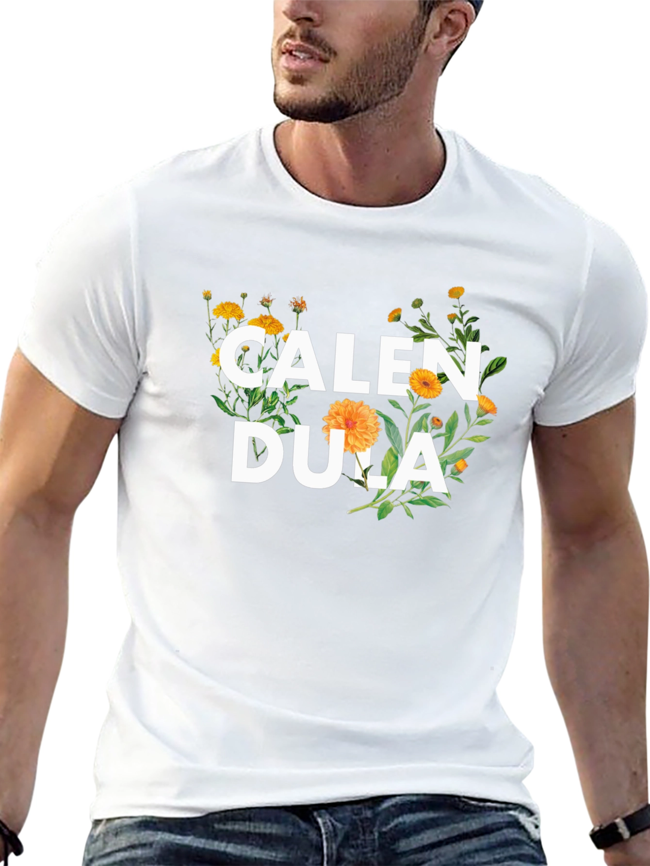 Calendula Floral Graphic Black T-Shirt