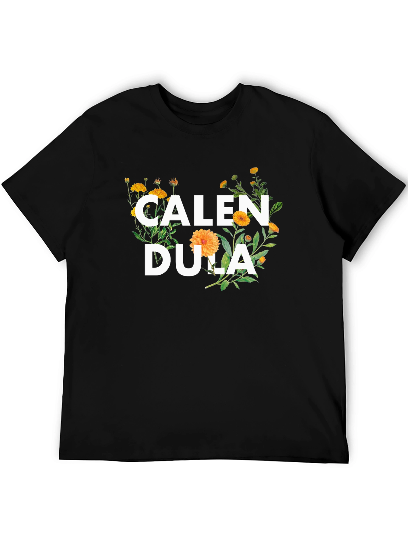Calendula Floral Graphic Black T-Shirt
