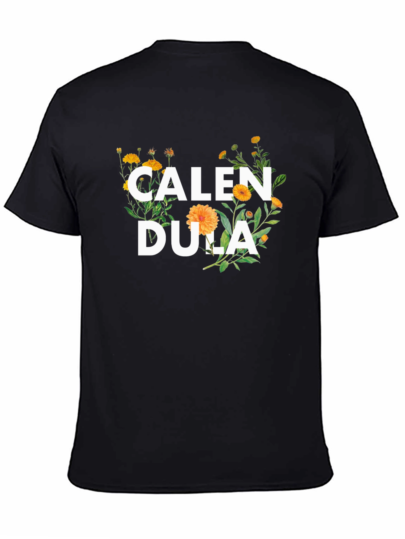 Calendula Floral Graphic Black T-Shirt