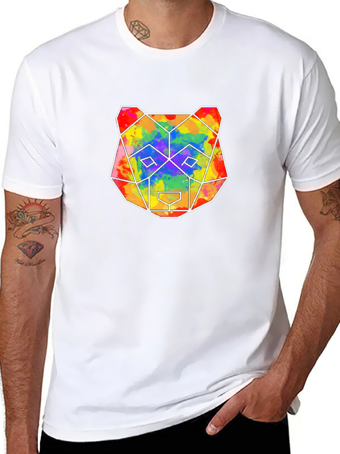 Geometric Bear Graphic Tee - Mens Black T-Shirt