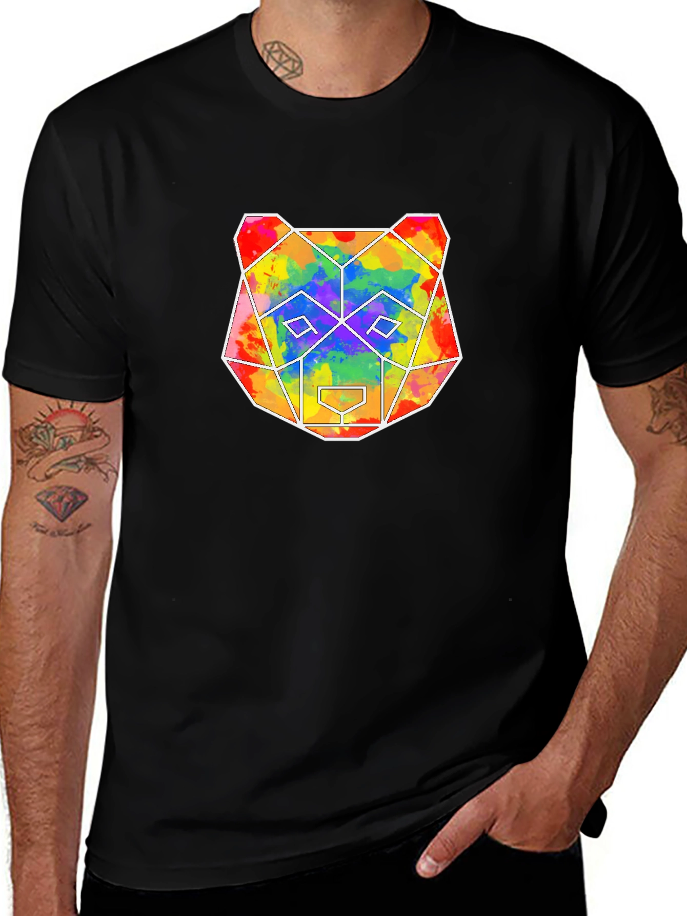Geometric Bear Graphic Tee - Mens Black T-Shirt