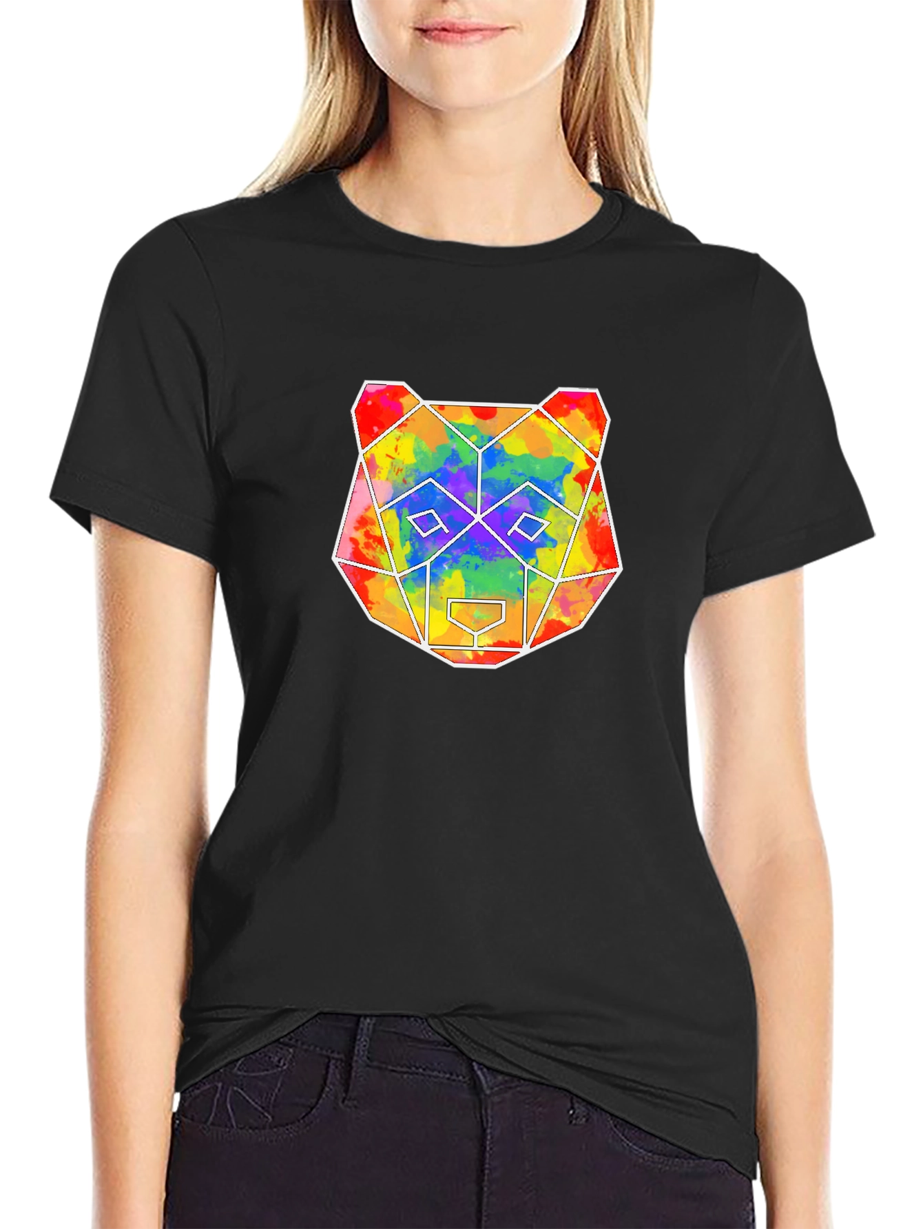 Geometric Bear Graphic Tee - Mens Black T-Shirt